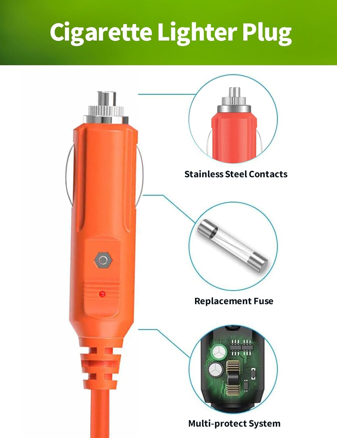 12V/24V Car Charger 14AWG, 6.6Ft 15A DC 8.0Mm Car Cigarette Lighter Charging Cable with DC7909 + DC8020 Plug Compatible with Jackery, Anker, GRECELL, GZ Yeti, Westinghouse Power Station image number 3