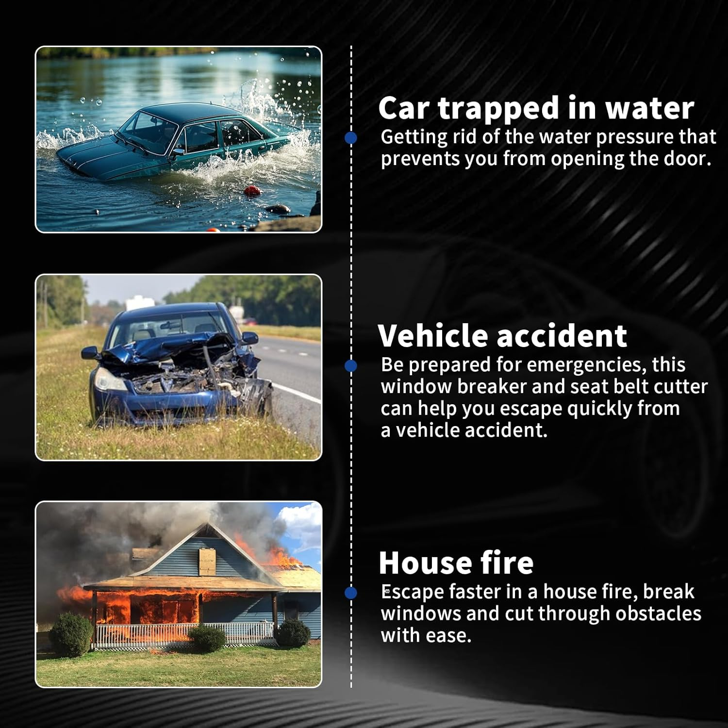 FRONTLINE Window Breaker and Seatbelt Cutter (2 Pack) Car Window Glass Breaker Safey Hammer Emergency Escape Tool Car Accessories image number 4