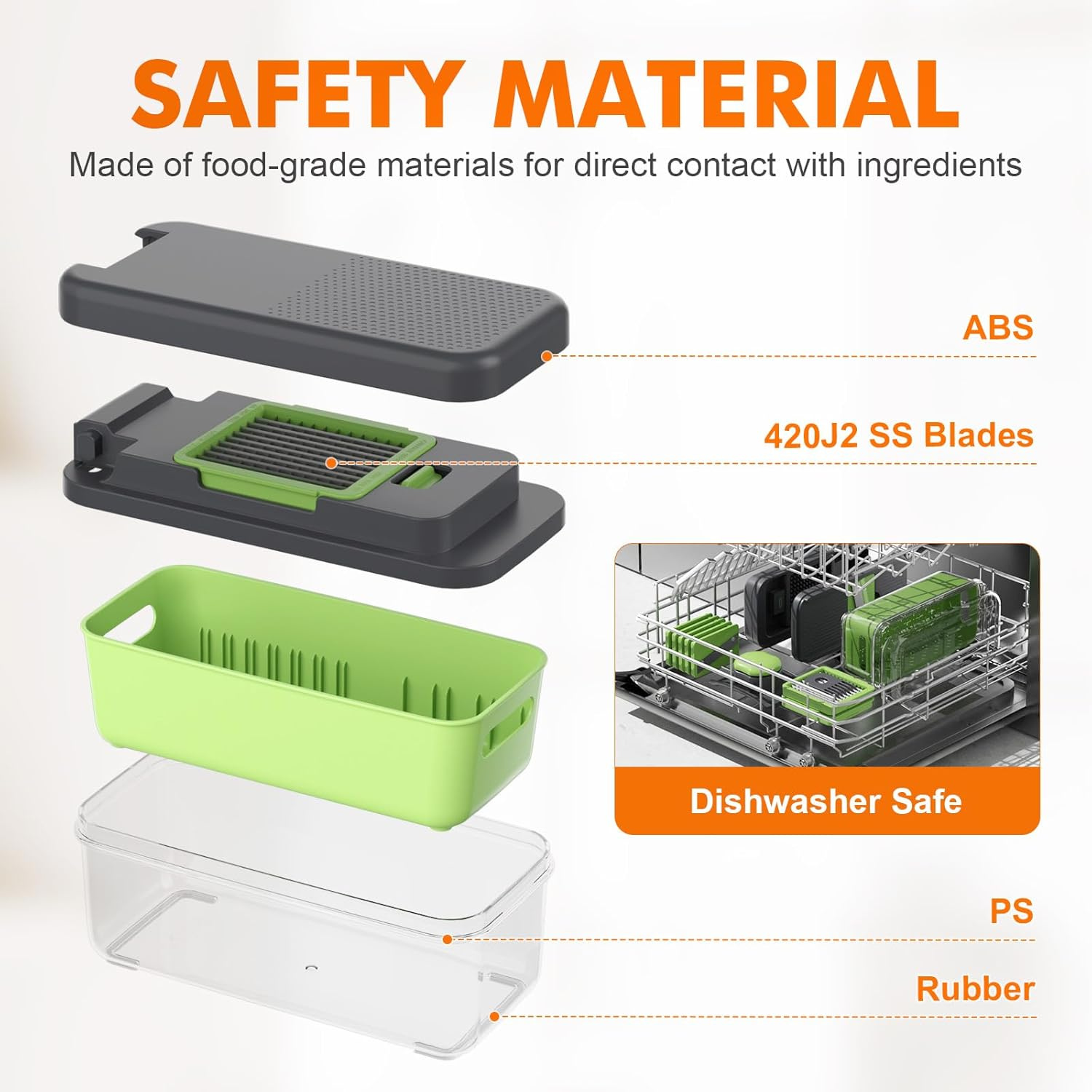 Ibergrif M524-7 Vegetable Chopper Multifunctional No BPA, Vegetable Cutter Dishwasher Safe, 7 in 1 Vegetable Chopper, Dice Cutter for Vegetables and Fruits image number 4