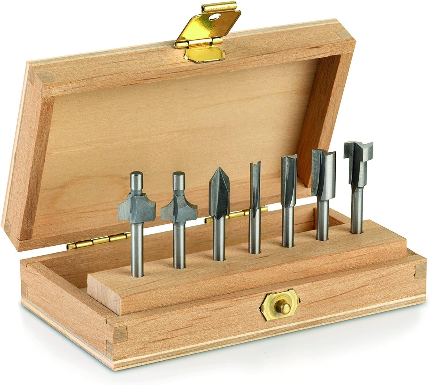 Dremel 660 Router Bit Set, 7 Multipurpose Router Bits for Rotary Tools in Wooden Tool Box, 3.2 Mm Shank image number 1