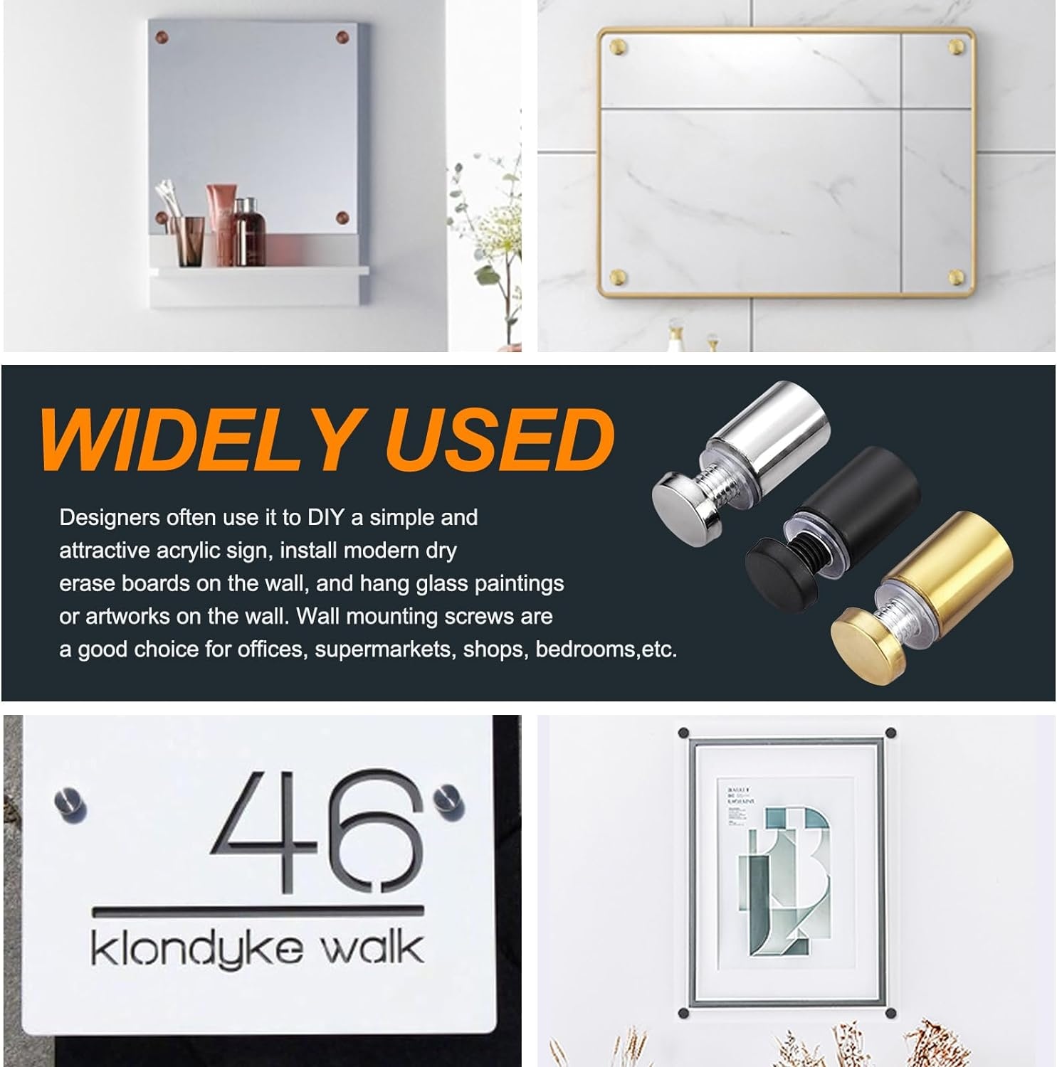 12 Sets 1/2" X 1" Black Stainless Steel Standoff Screws Advertising Mounting Hardware Wall Mount Glass Standoff Holder for Hanging Acrylic Signs Glass Panel Advertising (12Mm Dia. X 25Mm L.) image number 2