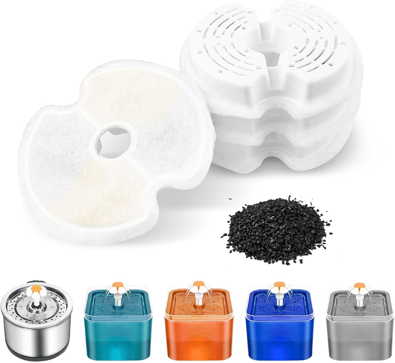 Dunkwckore Pack of 4 Cat Fountain Filters for Cat, Replacement Filter for Drinking Fountain Cats and Dogs, Drinking Fountain Filter for 2L & 2.5L, Triple Filtering, Cotton Activated Carbon & Resin Cat image number 1