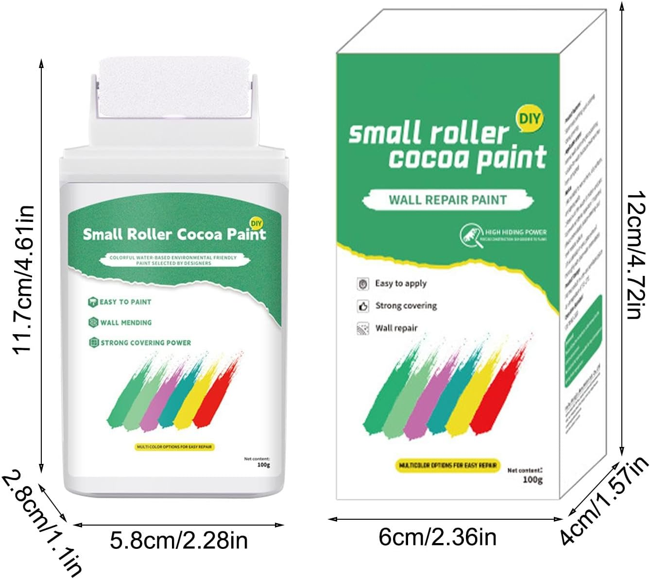 Whitewall Paint, 100G Latex Repair Kit, Water Based Formula, Roller Brush Included, Wall Touch up Paint, Flat Wall Coverage, Easy Application, 4.72X2.36 Inches, White