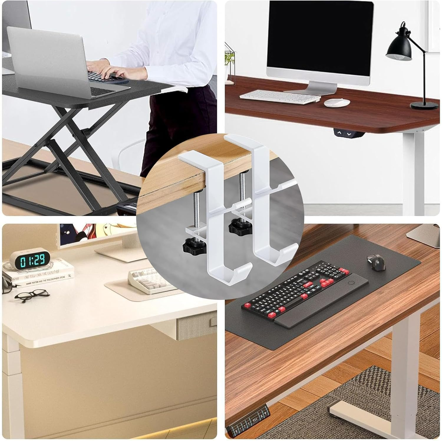 Purse Hook for Table, WADY 2 Pack Metal Headphone Hook, Desk Mount Bag Holder Hook Clamp, Universal under Desk Hook Handbag Hanger Holder Students Desk Hook with Adjustable Arm Clamp (White) image number 5