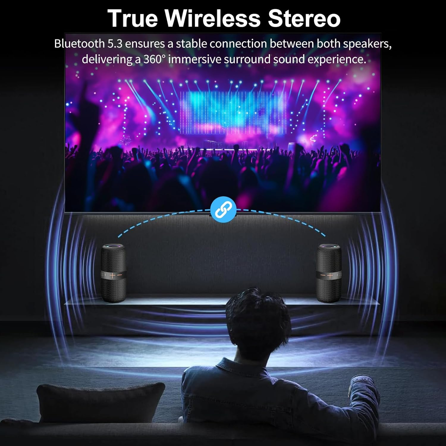 HUO JI Portable Bluetooth 5.0 Speaker with Deep Bass, IPX5 Water Resistance, RGB Lights, 15-Hour Playback and TWS/TF Support,Perfect for Home,Outdoors,Cycling,Hiking,Camping&Parties (Black) image number 1