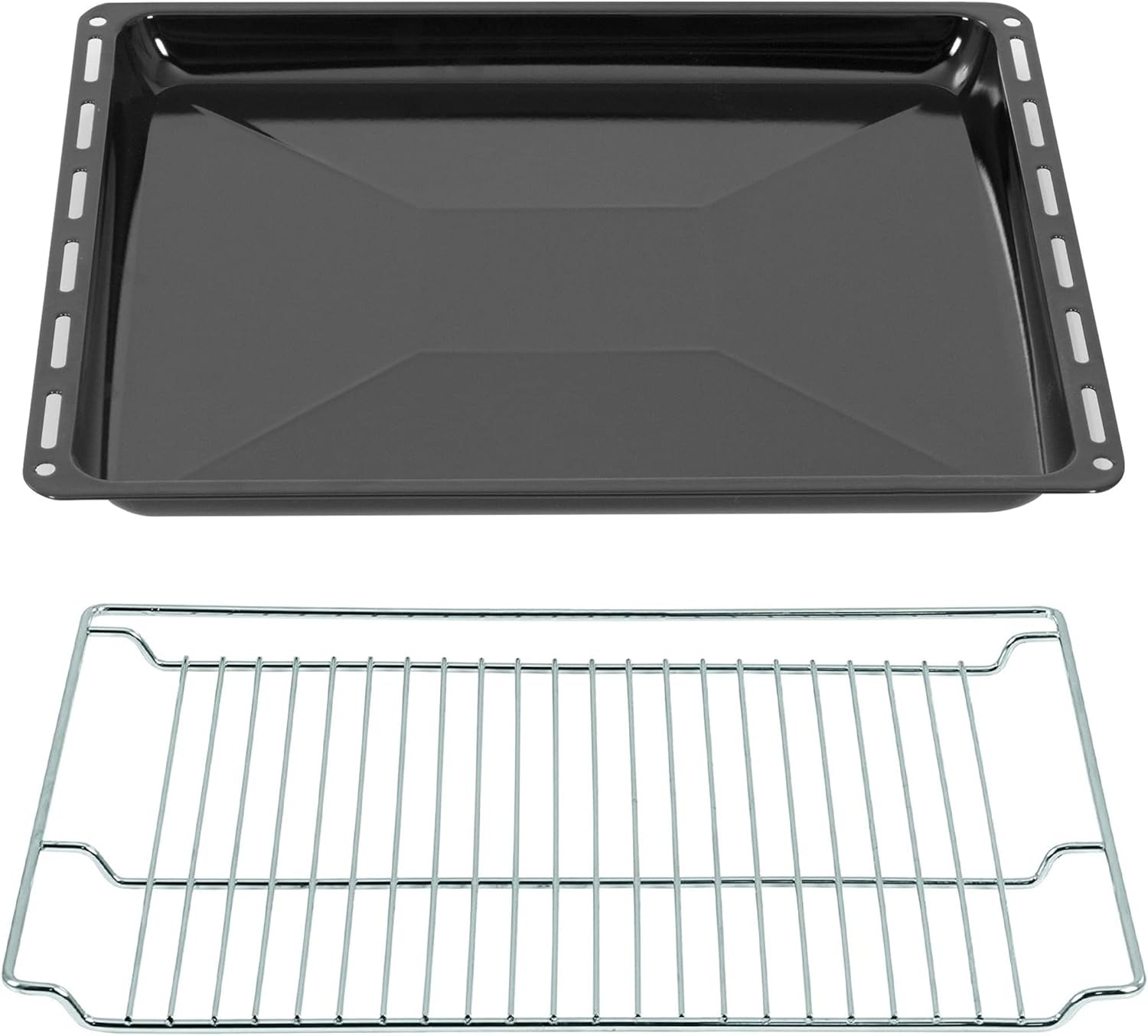 ICQN Baking Trays & Grid Mm Set 465 X 370 X 30 Mm, Enamelled Grease Pan, Chrome-Plated Oven Rack and Enamel Baking Tray for Oven and Hob, Grid 465 X 375 Mm, Black image number 3