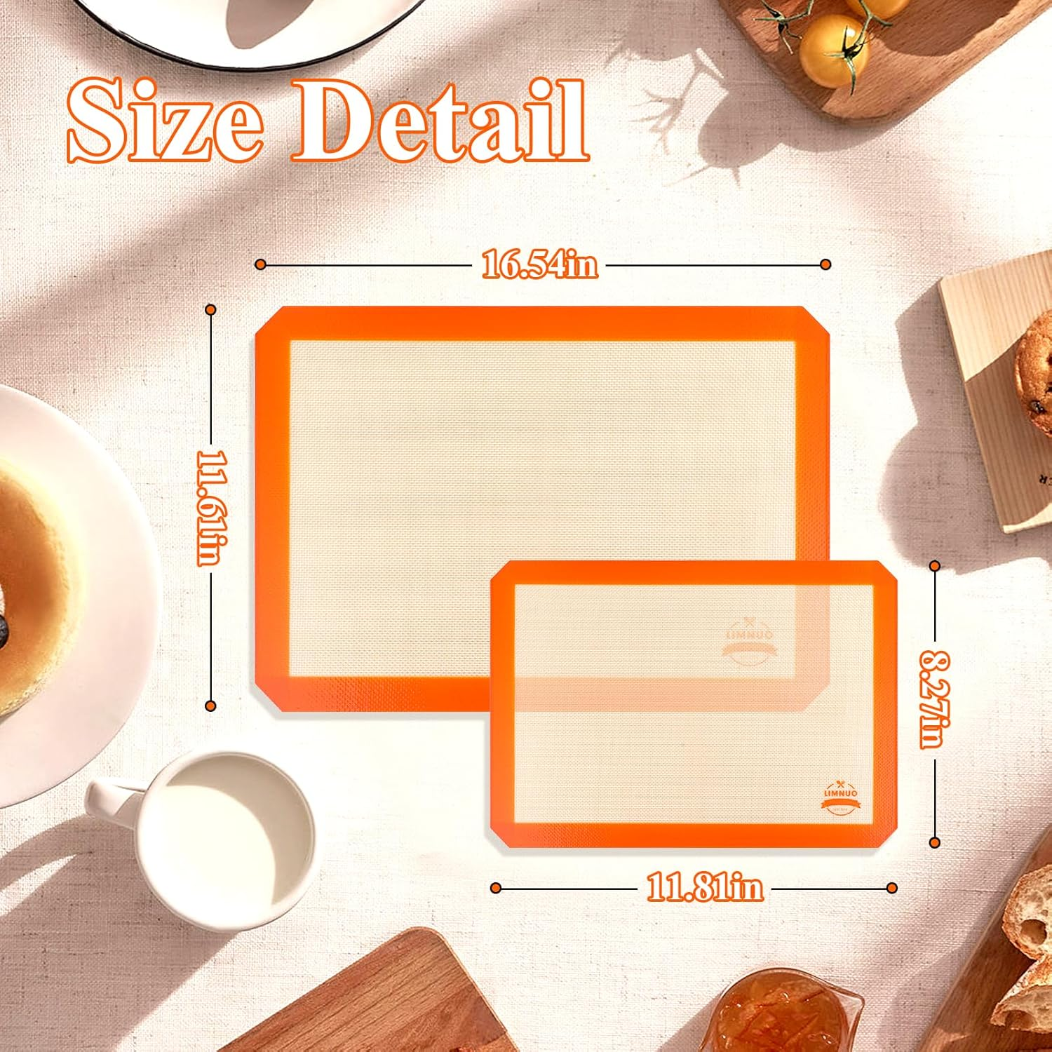 Silicone Baking Mat, Set of 3 Reusable Non-Stick Food Safe Baking Sheets for Cookies,For Making Cookies, Macaroons, Bread (Orange) - Orange image number 5