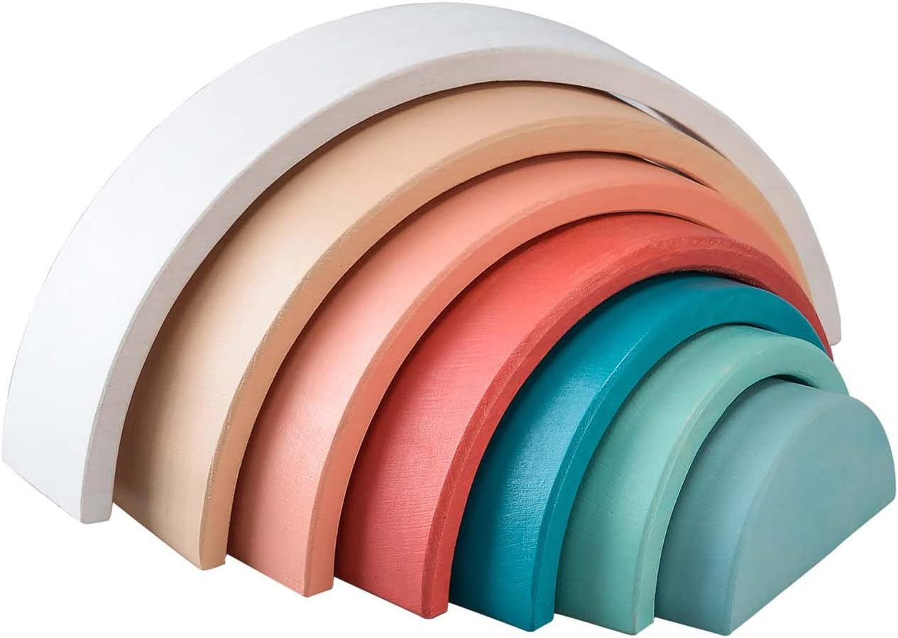 Kaper Kidz Calm & Breezy Wooden Rainbow Terracotta Stacking Toy image number 3