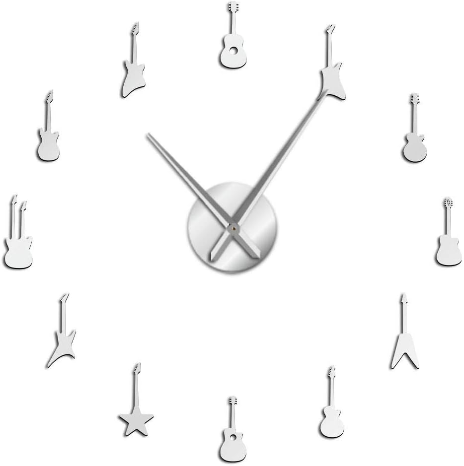 Guitar Variety Music DIY Giant Wall Clock Music Room Decor Frameless Big Needles Large Wall Clock Rock N Roll Guitar Wall Watch Black 47Inch(120Cm)
