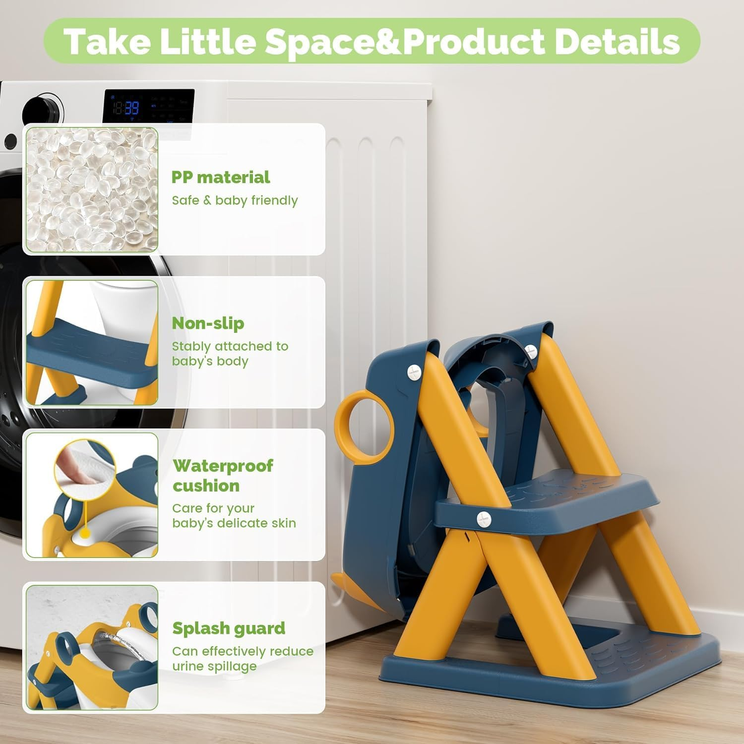 Potty Training Toilet Seat, Toddler Toilet Seat for Boys Girls, 2-In-1 Potty Training Toilet with Step Stool Ladder Soft Cushioned Seat Splash Guard Blue&Yellow image number 5