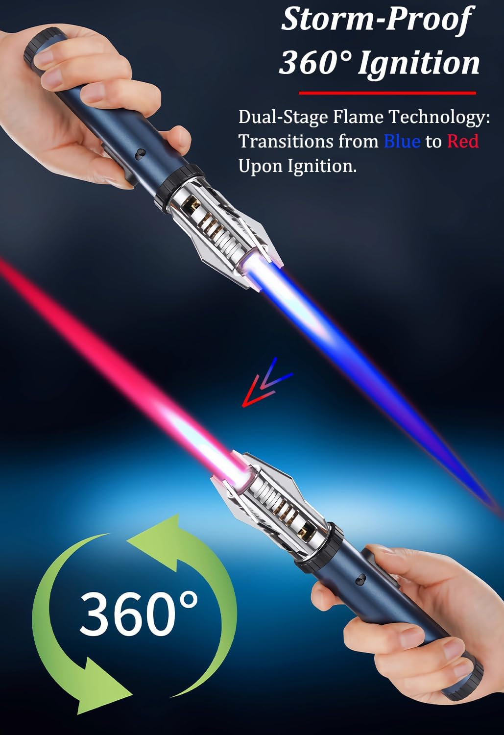 Torch Lighter - Windproof Jet Flame Lighter, Durable Zinc Alloy Body, Refillable, with Color-Changing Flame and Safety Lock.(Gas Not Include) - Green image number 2