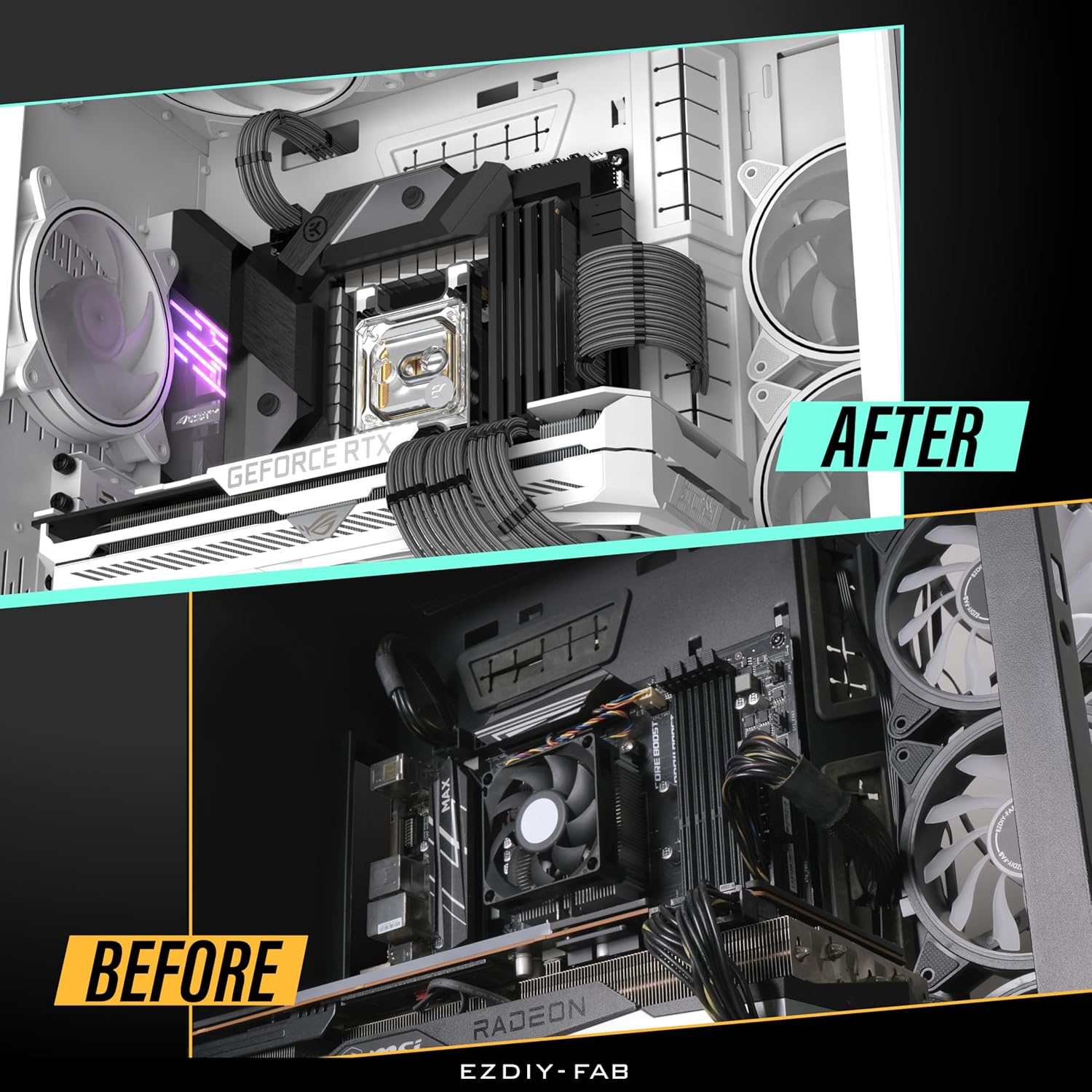 EZDIY-FAB PSU Cable Extension Kit,16Awg Power Supply Extension Cable,1X24Pin/2X4+4 Eps/3X6+2 Pci-E,Custom PC Sleeve Cable 300MM with Combs-Carbon image number 4