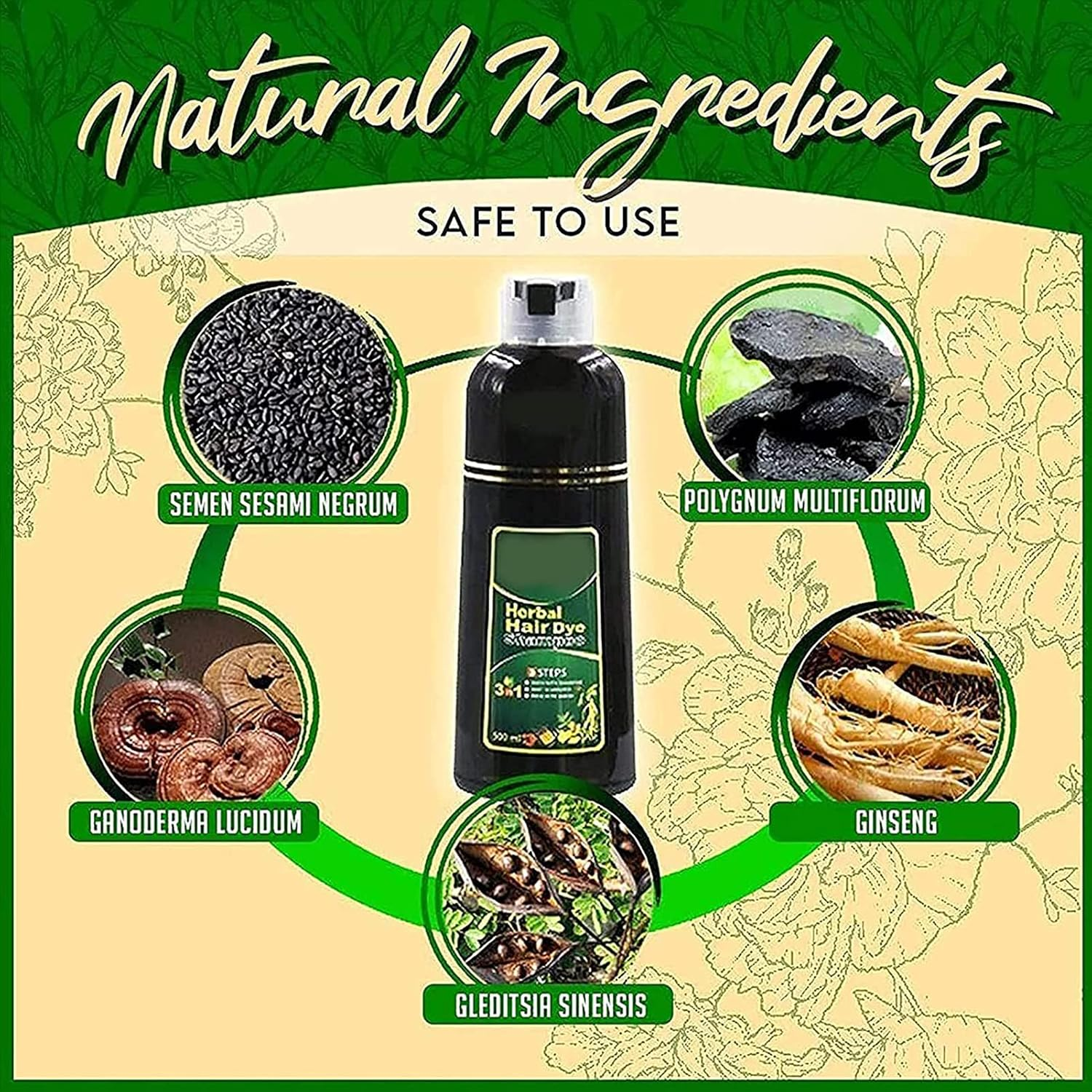 10 Mins Herbal Hair Darkening Shampoo, 500Ml Natural Herbal Hair Dye Shampoo 3 in 1, Multi-Color Hair Dye for Men and Women, Instant Shine Cares for Your Hair (Black) - Chestnut image number 4