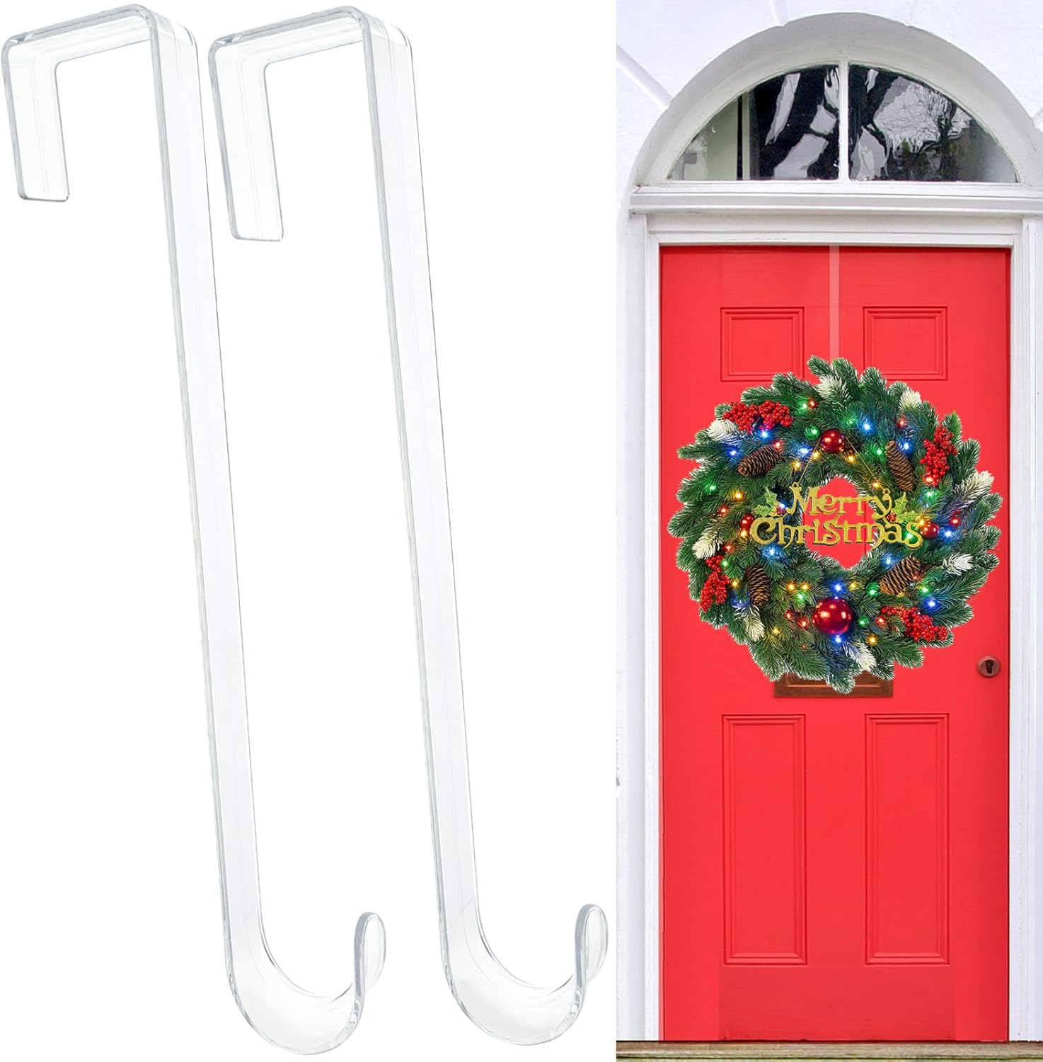 Biorshar Wreath Hanger,12~'' Clear Hooks for Front Door,2 Pack over the Door Easter Christmas Decoration Hangers Fall Halloween Wreaths Holder,Non Scratch D&eacute;cor Welcome Sign image number 5