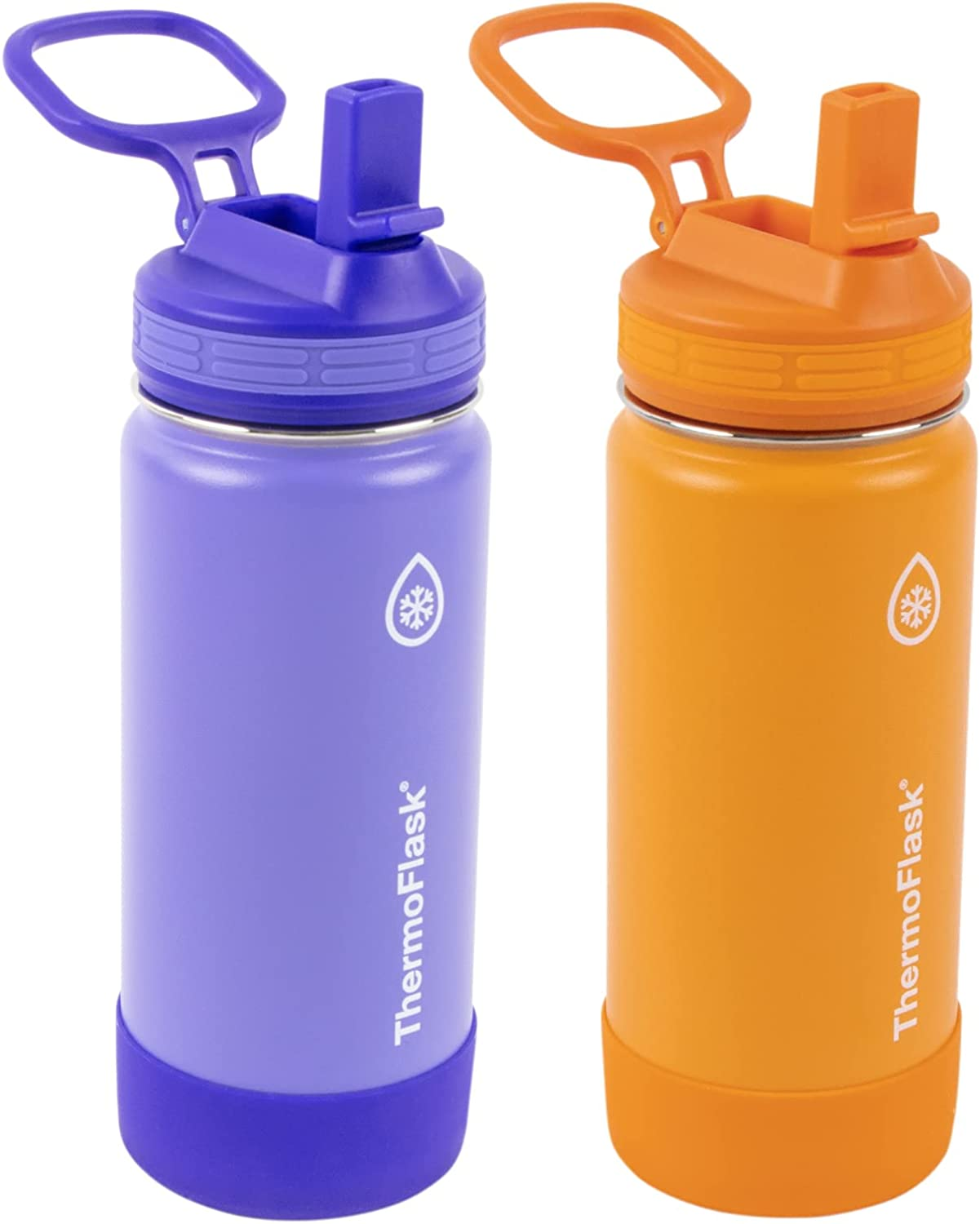 Thermoflask Double Wall Vacuum Insulated Stainless Steel 2-Pack of Water Bottles, 16 Ounce, Purple/Orange