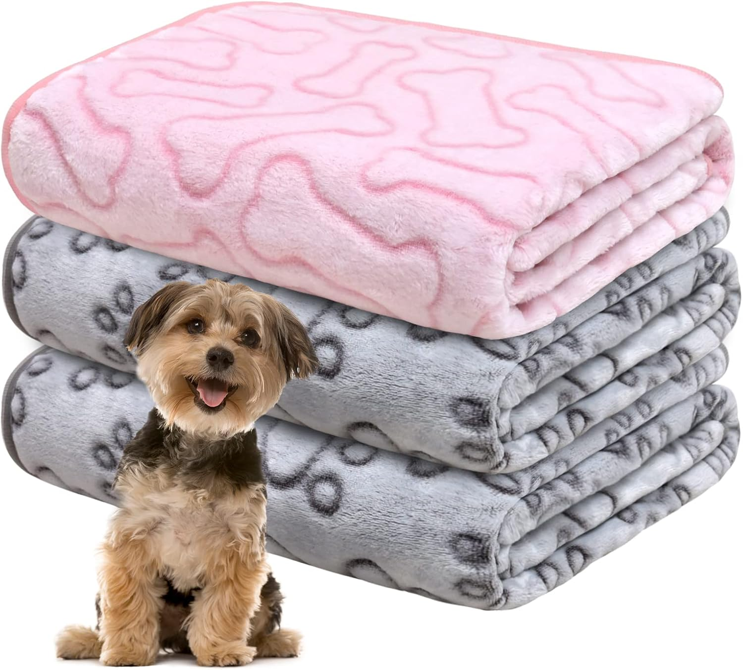 Gorgelly 1 Pack of 3 Dog Blankets, Soft Pet Blanket, Washable, Cuddly Blanket, Fluffy for Small, Medium Dogs, Cats, Sofa Protector for Dogs, Dog Blanket for Travel, 60 X 50 Cm image number 3