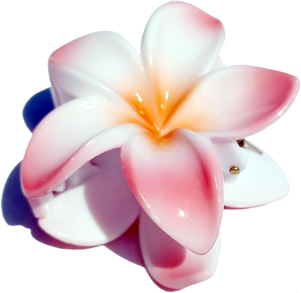 Seestern Sportswear Bali Hawaii FBA_2401 Hair Clip 2 Frangipani Flowers Pink