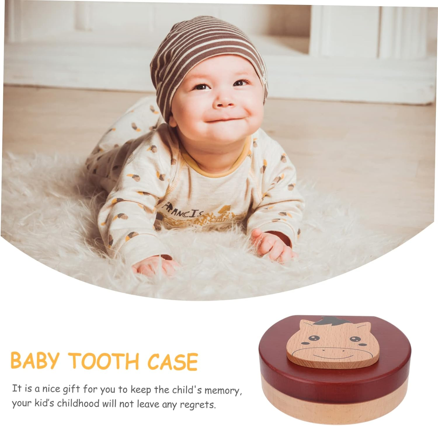 Sosoport Wooden Baby Tooth Keepsake Box First Tooth Storage Organizer Small Trinket Box for Infant Memory Preservation Newborn Hair Holder image number 4