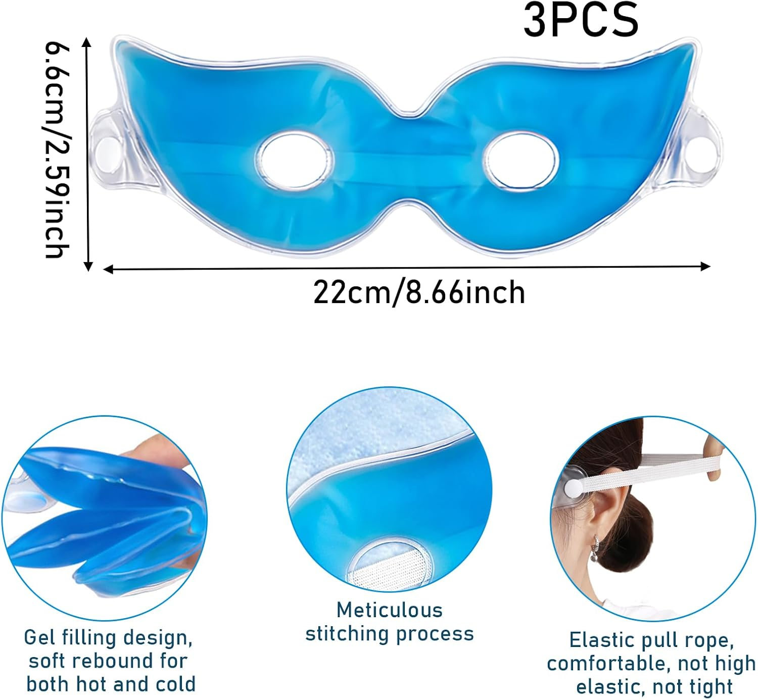 2 Pcs Gel Eye Mask, Reusable Cooling Hot Cold Compress for Puffy Eyes, Dark Circles, Headache & Migraine Relief, Ice Eye Mask for Sleeping, Stress & Sinus Pain Relief image number 2