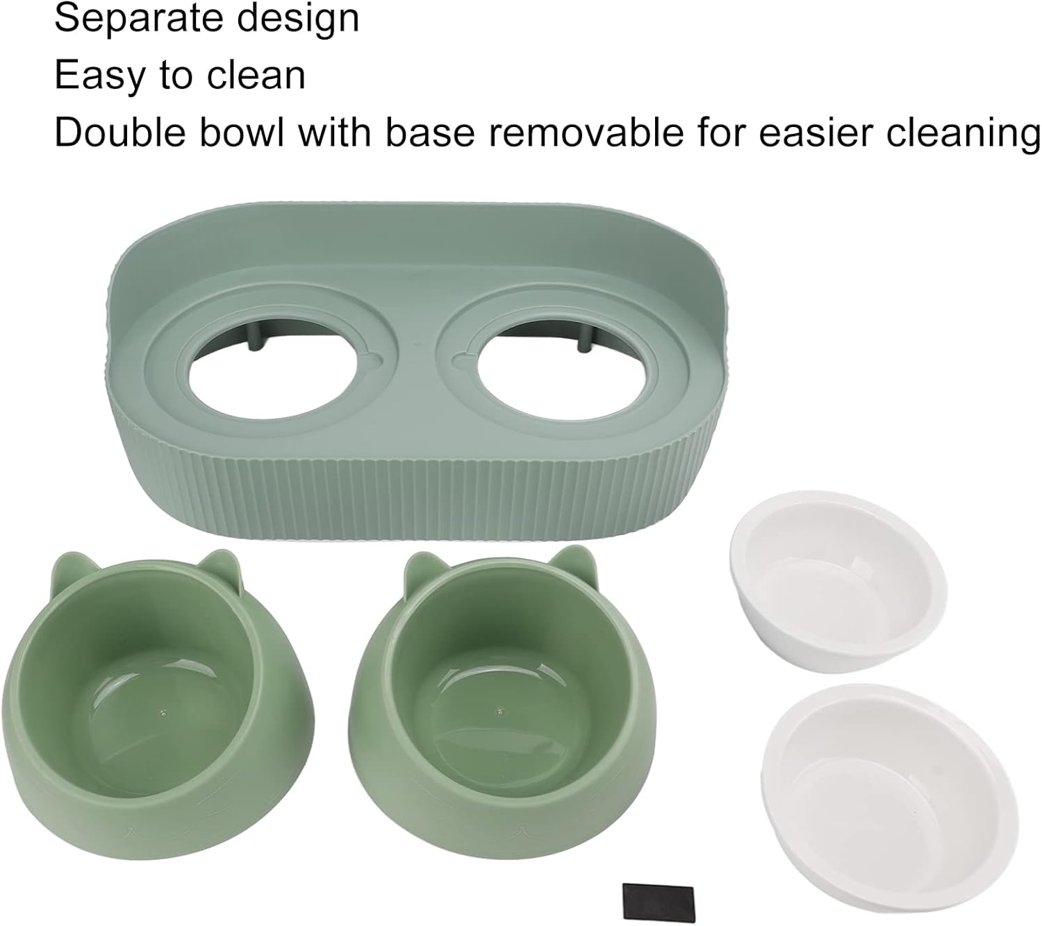 Ceramic Cat Food and Water Bowl, Kitty Bowl, Cat Dish, Ceramic Pet Bowl Set Food Grade anti Double Food Water Bowls for Cats Dogs Kittens and Puppies(Green) image number 4