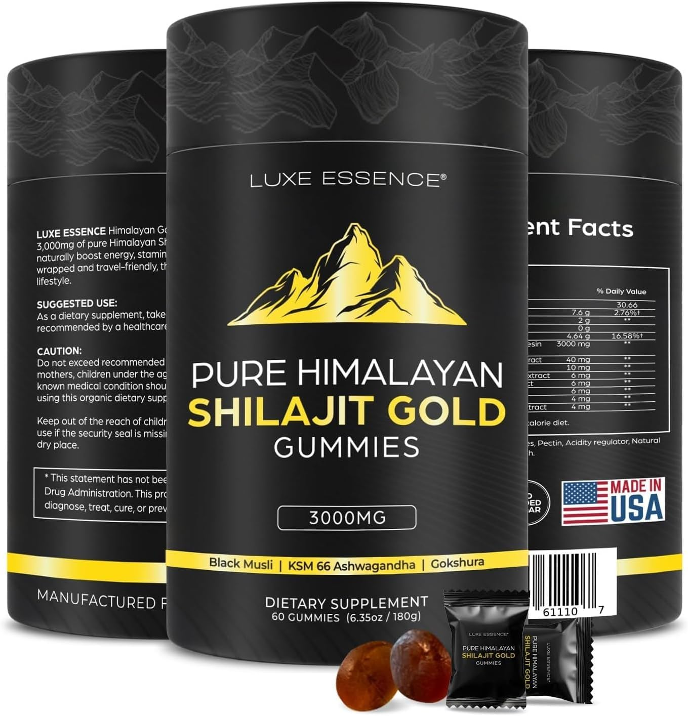 Shilajit Gummies 3000Mg | Pure Himalayan Source with Ashwagandha & Gokshura | Contains Fulvic Acid | No Added Sugar | Non-Gmo | 60 Gummies image number 1