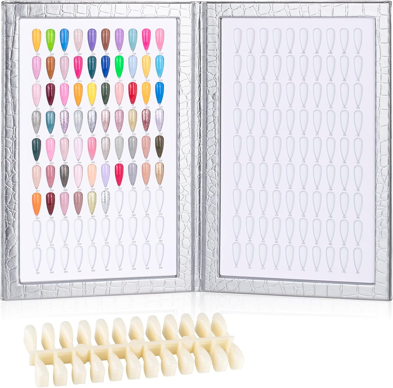 BNG Nail Display Book 120 Colour Professional Nail Gel Polish Display Card, Black Leather Book Nail Color Chart, Nail Art Salon Design Display Booklet 240 Pcs False Nails Tips
