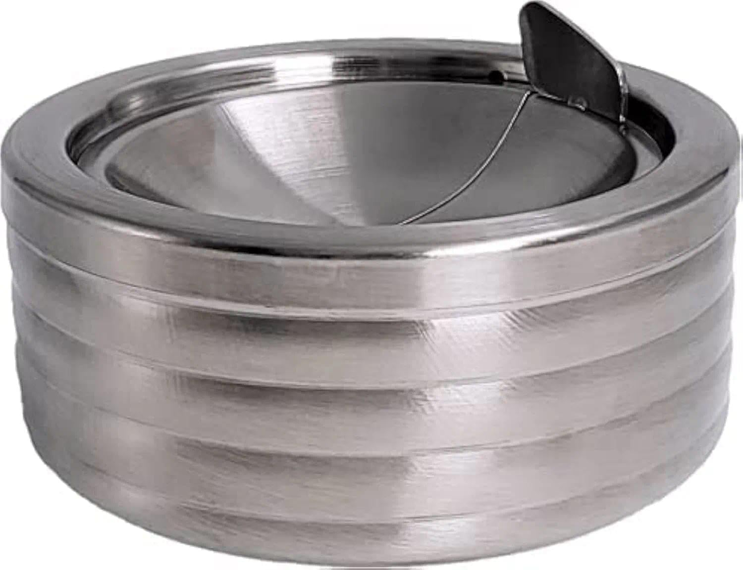 Silver Windproof Outdoor Ash Tray with Lid &ndash; Stainless Steel round Cigar Ash Tray for Indoor Outdoor Use, Portable and Smell Proof Design &ndash; Compatible with Home Car Patio &ndash; Fengea image number 4