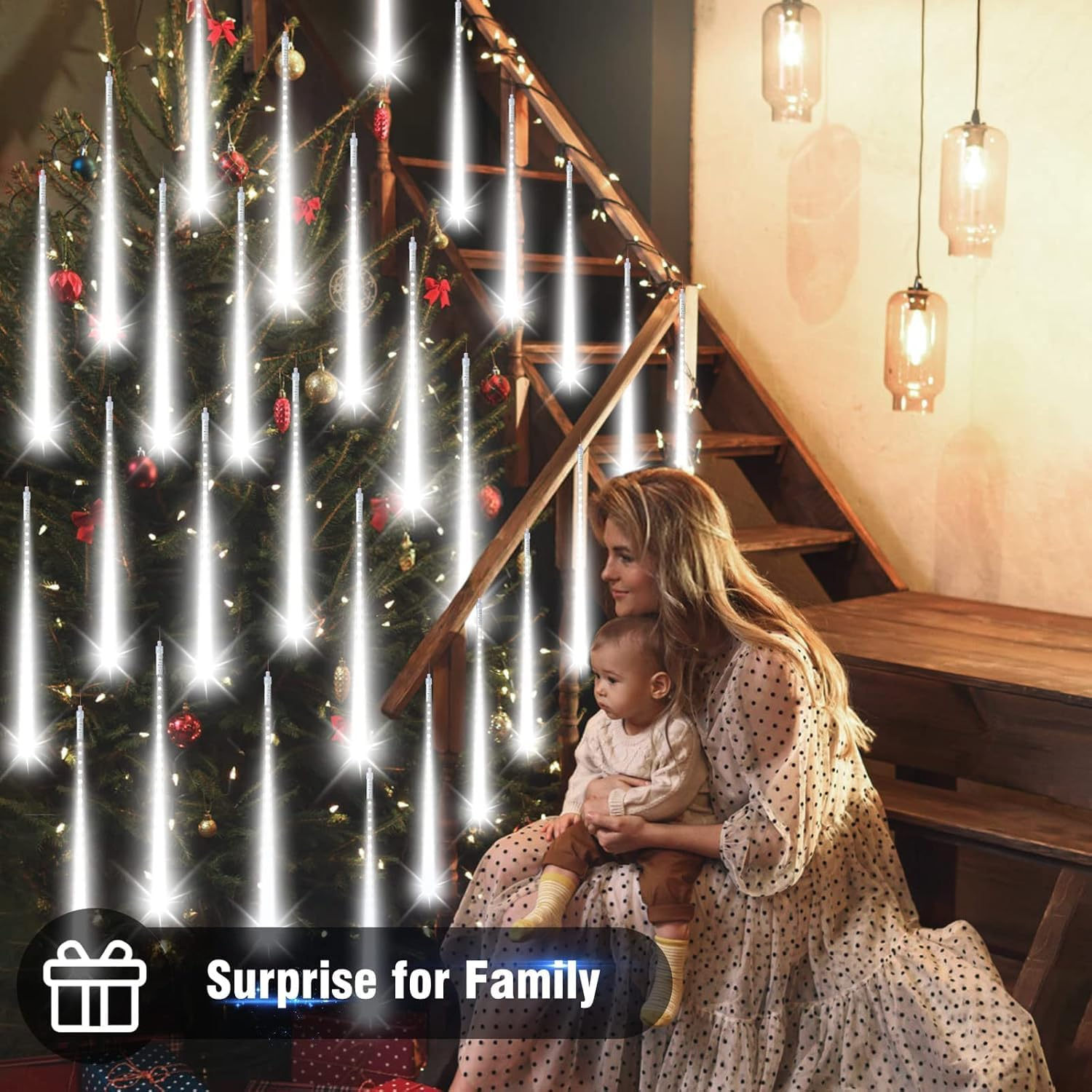 Musclez Christmas Meteor Shower Lights, 50Cm 10 Tubes 480 LED Christmas Lights Outdoor Indoor Decoration, Falling Star Lights for Xmas Trees Holiday Party Wedding Garden Patio Decor (Cool White) image number 1