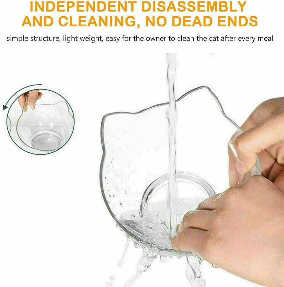 Double Elevated Cat Dog Pet Bowl Feeder Food Water Raised Lifted Stand Bowls Clear+ Black image number 6