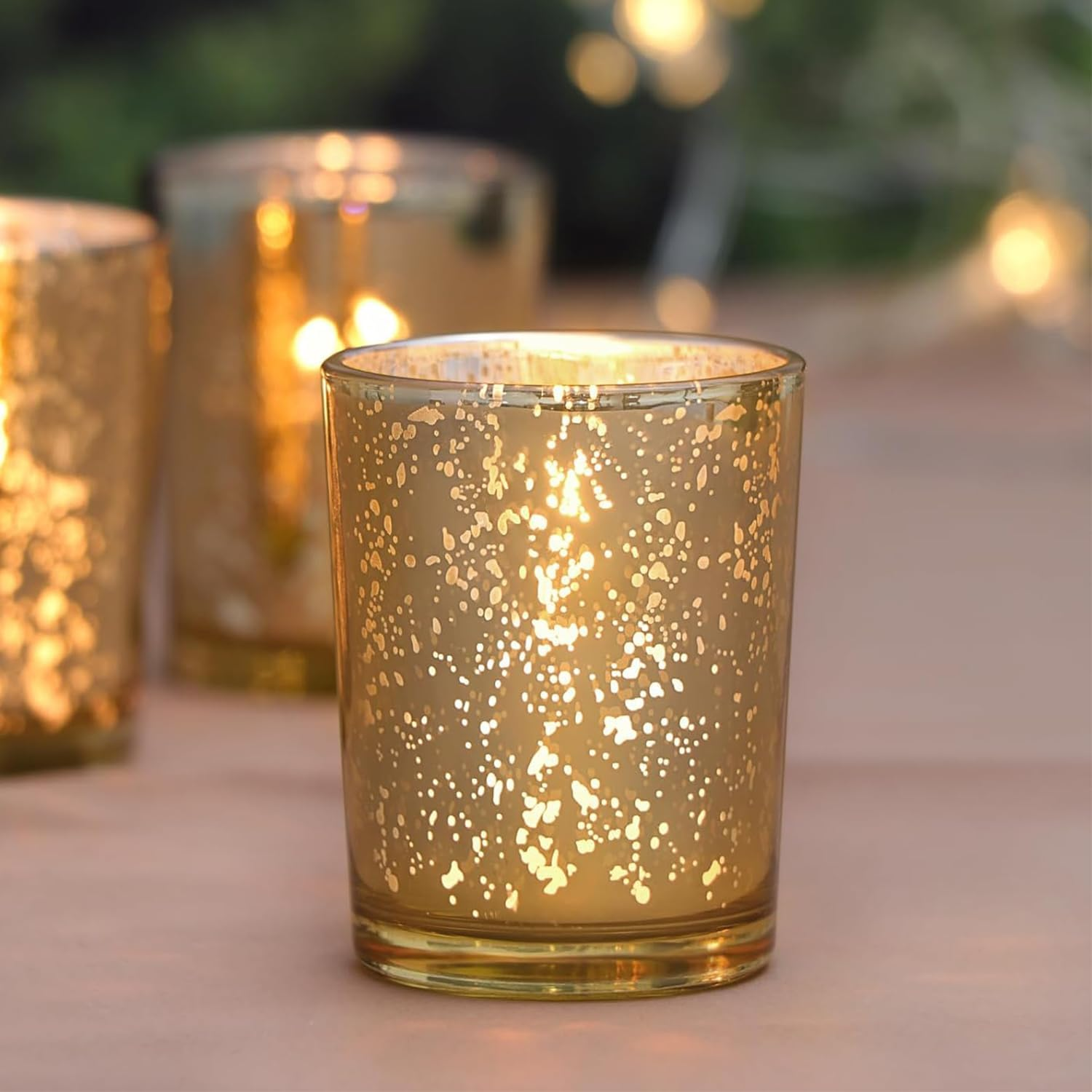 Candle Holders Votive 6Pcs, Gold Glass Tea Light Holders Bulk for Weddings, Events, Table Centrepiece, Christmas, Valentine, and Party and Holiday Decorations image number 1