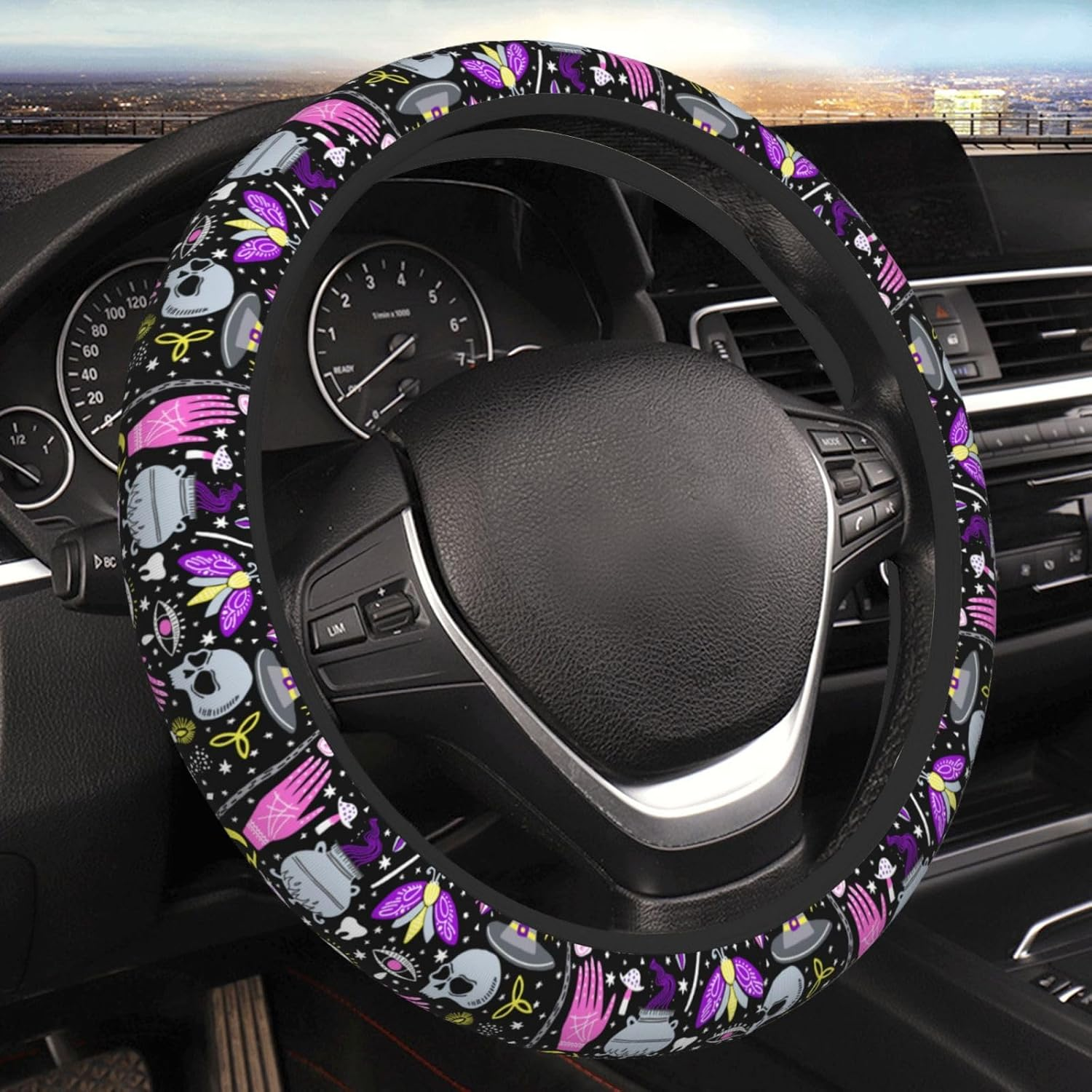 Scary Skull Horror Steering Wheel Cover for Women Men Girls Car Accessories Decor Anti-Slip Neoprene Auto Steering Wheel Covers Protector Universal 15 Inch