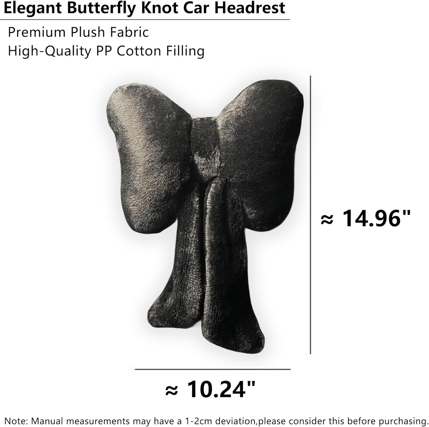 Car Neck Pillow 2PCS Plush Bowknot Car Headrest Pillow &ndash; Comfortable Neck Support for Driving Soft Touch Fabric Car Pillow Cute Girl-Style Interior Decor (Black) - Black image number 5
