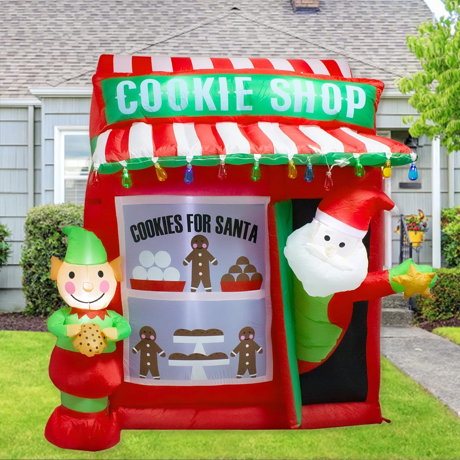 Luxfcup 6FT Christmas Inflatable Santa Elf Cookie Shop Decoration with LED Lights Outdoor Yard Christmas Blow up Decor image number 5