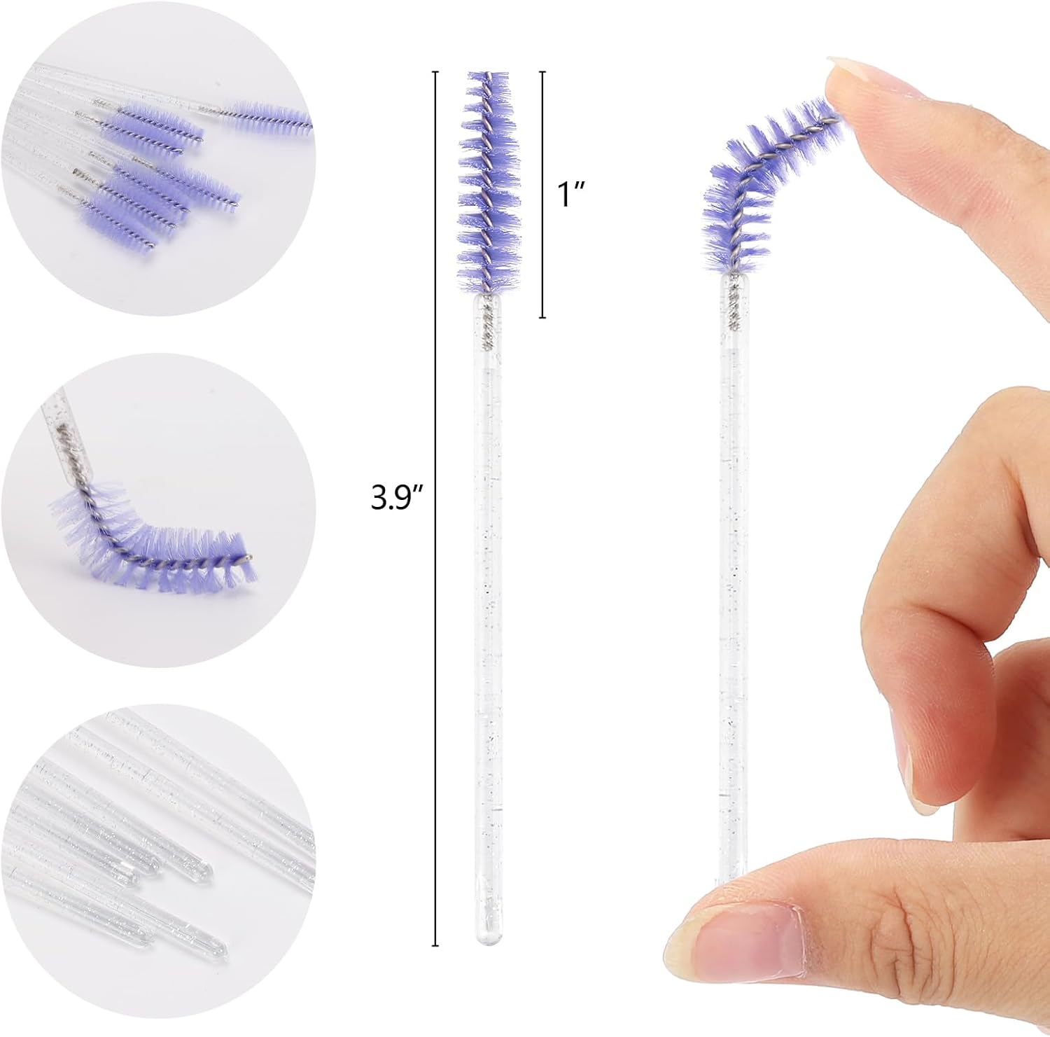 Tbestmax 50 Pcs Disposable Mascara Wands, Crystal Eyebrow Spoolies Brush for Eyelash Extensions, Eye Lash and Makeup Brush - Light Purple