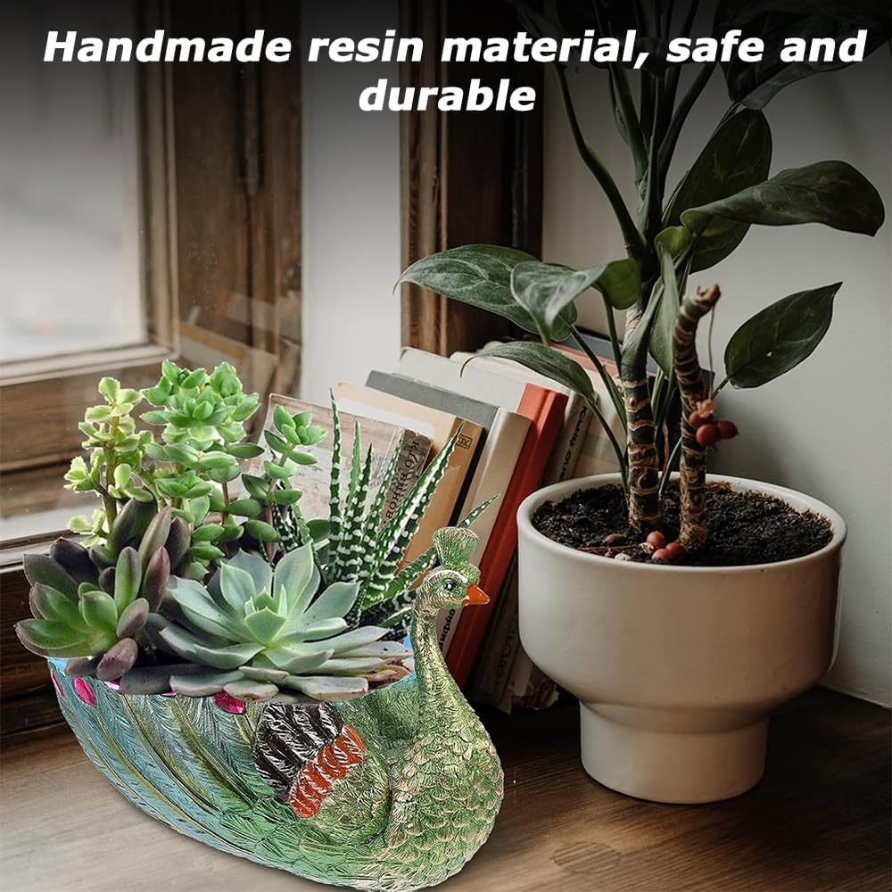 Peacock Flower Pot,Succulents Planter,Plants Pot,Desktop Flowerpot,Resin Statuette,For Home Garden Office Desktop Decoration,With Hole,Shape of Peacock image number 5