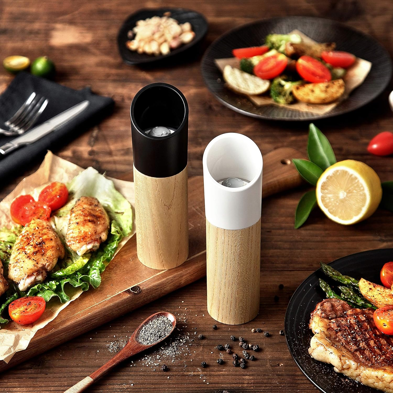 UTHANDO & PASSION Wooden Salt and Pepper Mill (Set of 2) - Fully Adjustable Ceramic Grinder image number 4