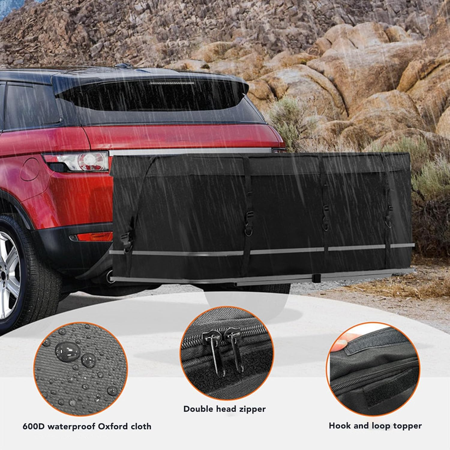 53In Waterproof Cargo Carrier Bag Universal Vehicle Organizer 600D Oxford Hitch Mount Storage for Suvs & Trucks