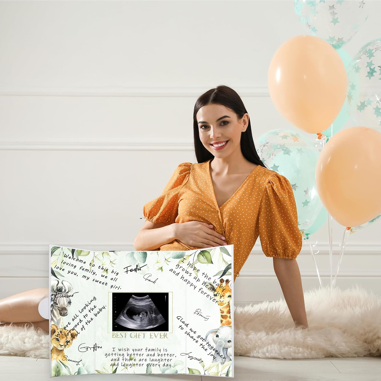 Vlipoeasn Baby Shower Guest Book Alternative, DIY Cute Baby Shower Signature Book, Baby Shower Party Decorations, Green and White Baby Shower Party Sign in Book image number 3