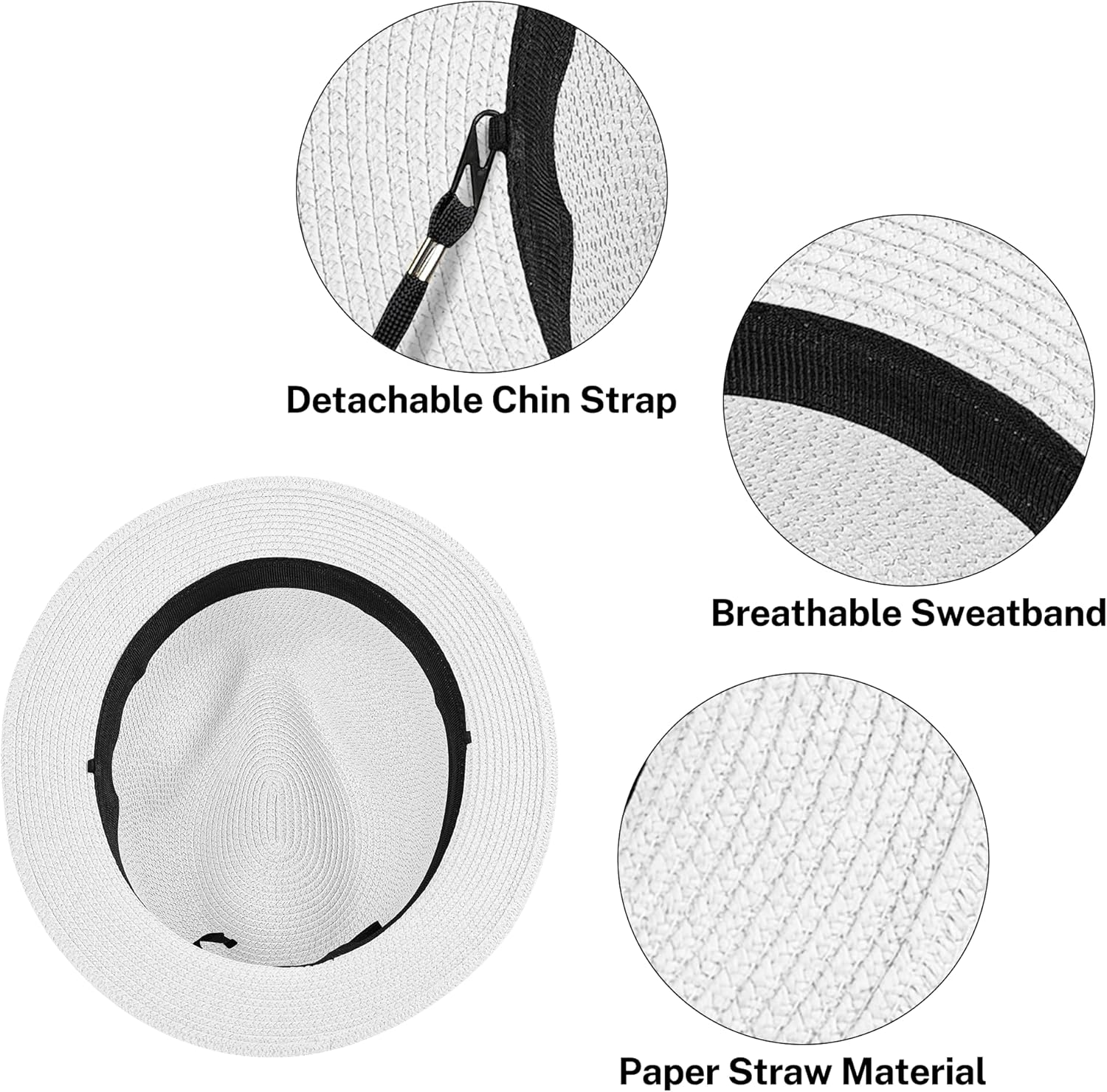 Panama Hat Straw Fedora Hat for Men Women Packable Short Brim UPF 50+ UV Sun Protection Summer Beach Hat image number 5