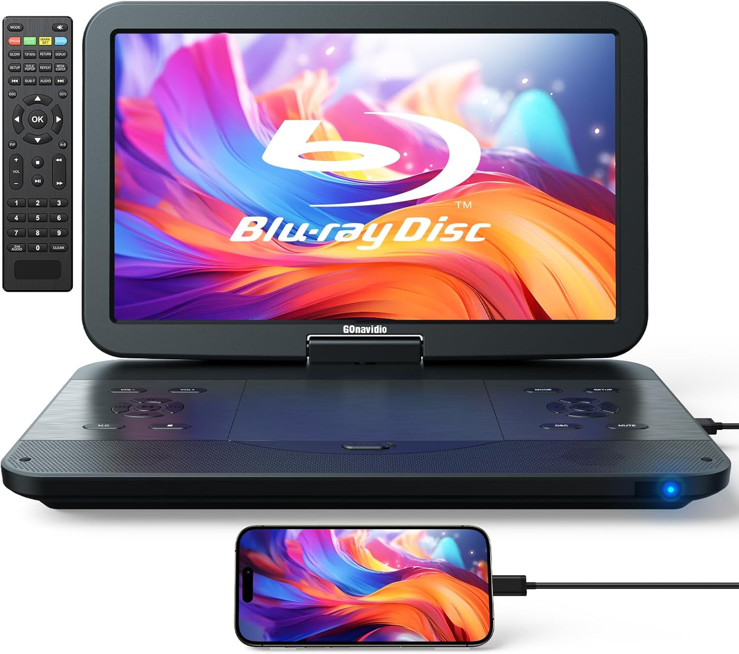 17.5" Portable Blu-Ray DVD Player with 15.4" 1920X1080 HD Large Screen, 5 Hours Battery, Surround Audio Sound, Support HDMI In/Out, USB/SD Card Reader, MP4 Video Playback, Sync TV image number 6