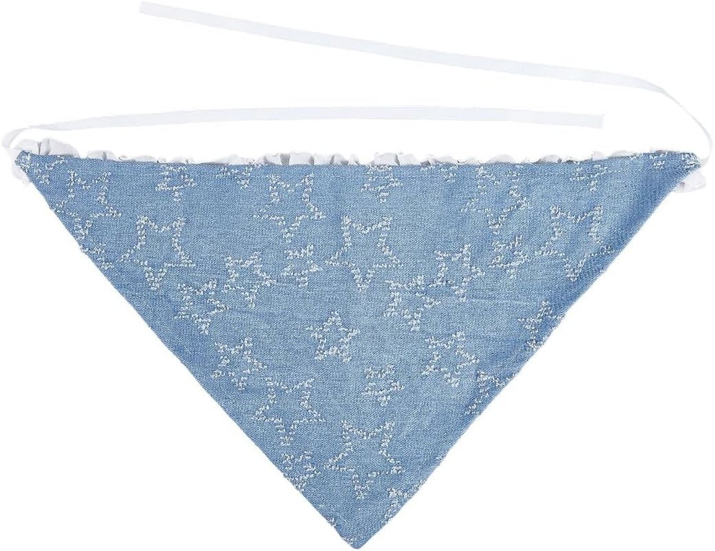 CABODYALS Blue Star Pattern Head Scarf Kerchief Small Triangle Headband Hair Covering Wrap with Ruffled Pleated Edge Lace up Design Bandana for Women Holiday Costume Accessories Decor Styling image number 2