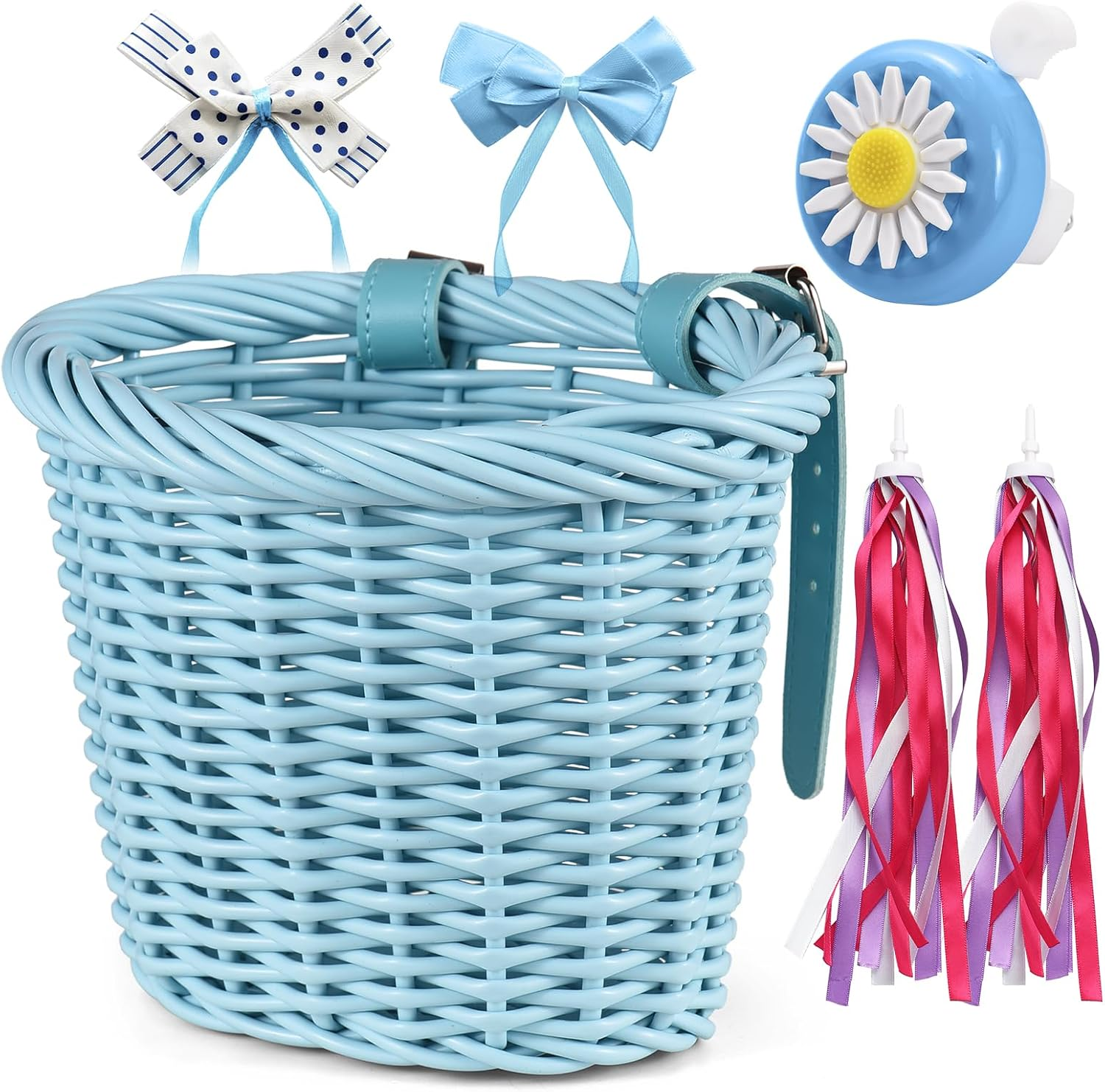 Kid'S Bike Basket for Girls Front Bike Accessories with Handlebar Streamers Cycling Ages 3-13