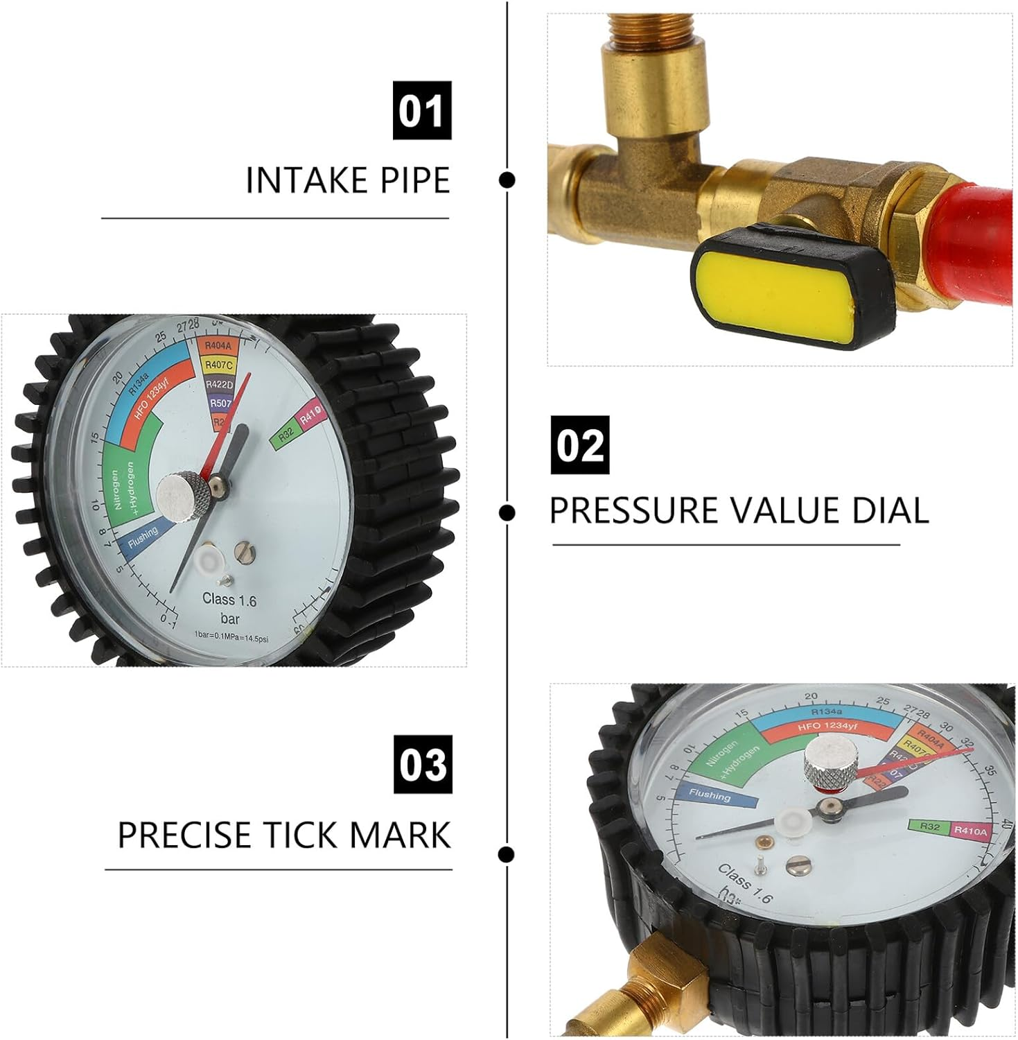 Air Conditioning Refrigeration Nitrogen Pressure Test Gauge for Car and Household AC Leak Detection Large Display Brass Construction Static Pressure Tester image number 6