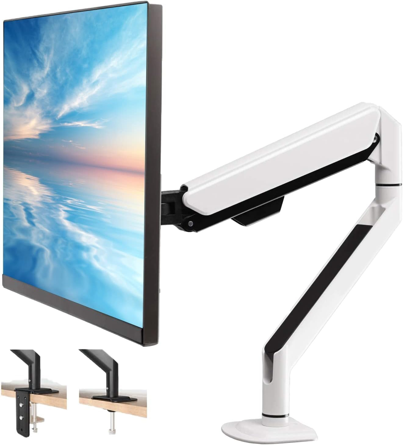 Single Monitor Arm Aluminium - Gas Spring Monitor Arm 13-32 Inch Screen, Adjustable Ergonomic Monitor VESA Mount Screen Stand, Aluminium Gaming Monitor Mount &Grommet Mounting Base, 4.4-19.8Lbs image number 4