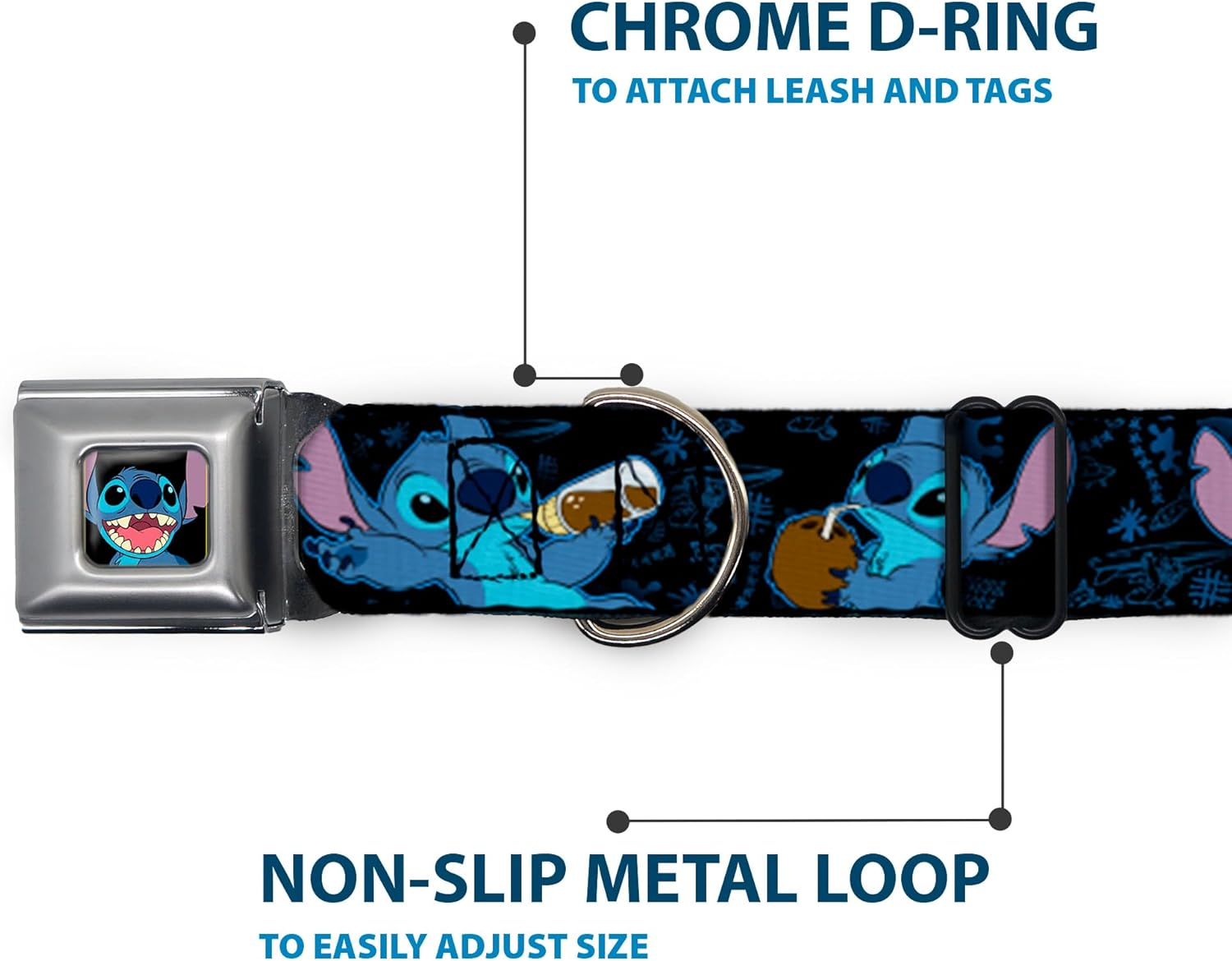 Buckle-Down Seatbelt Buckle Dog Collar - Stitch Snacking Poses Black/Blue - 1" Wide - Fits 15-26" Neck - Large image number 7