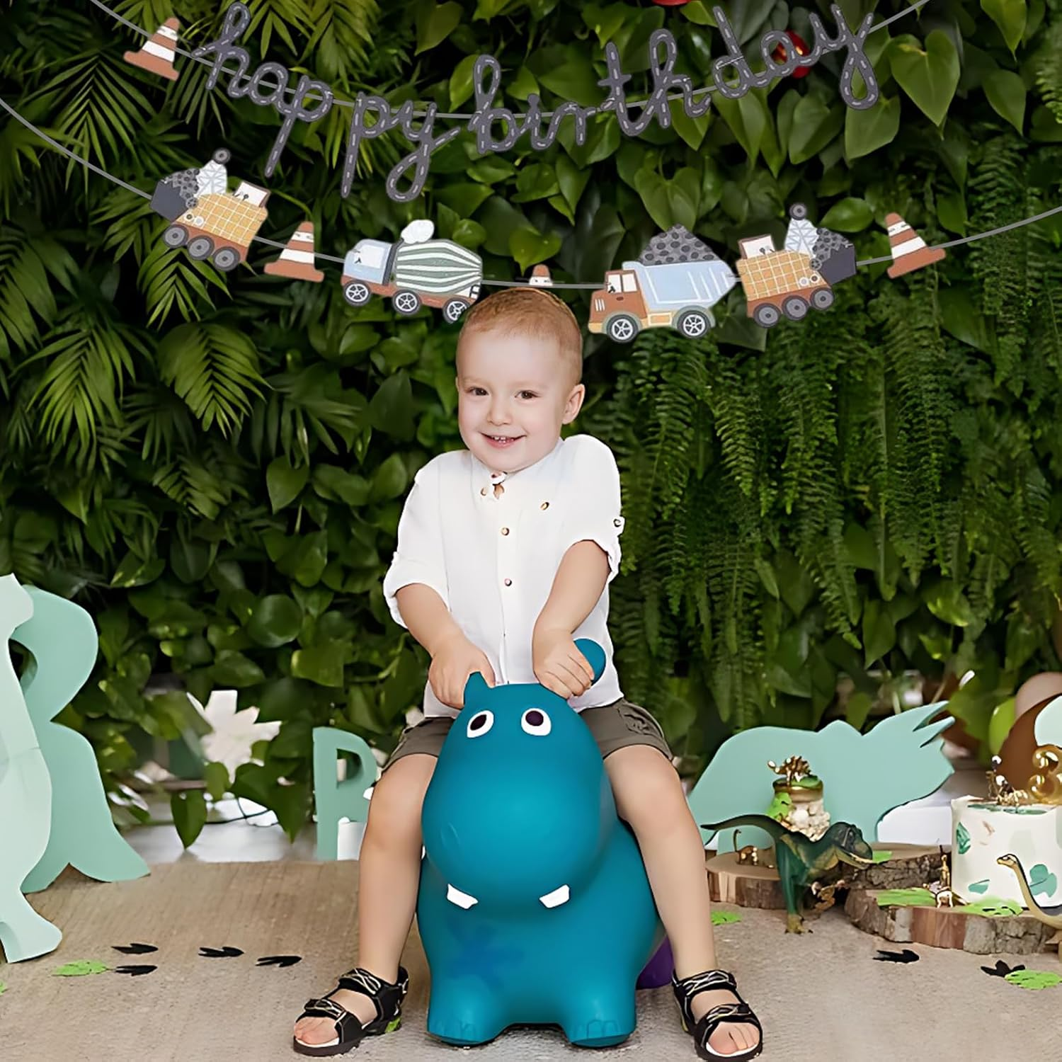 Construction Site Party Chain, Cute Happy Birthday Colourful Vehicles, Birthday Garland Construction Site Boy with Truck Crane Concrete Mixer, Children'S Birthday Decoration Hanging Chain For image number 1