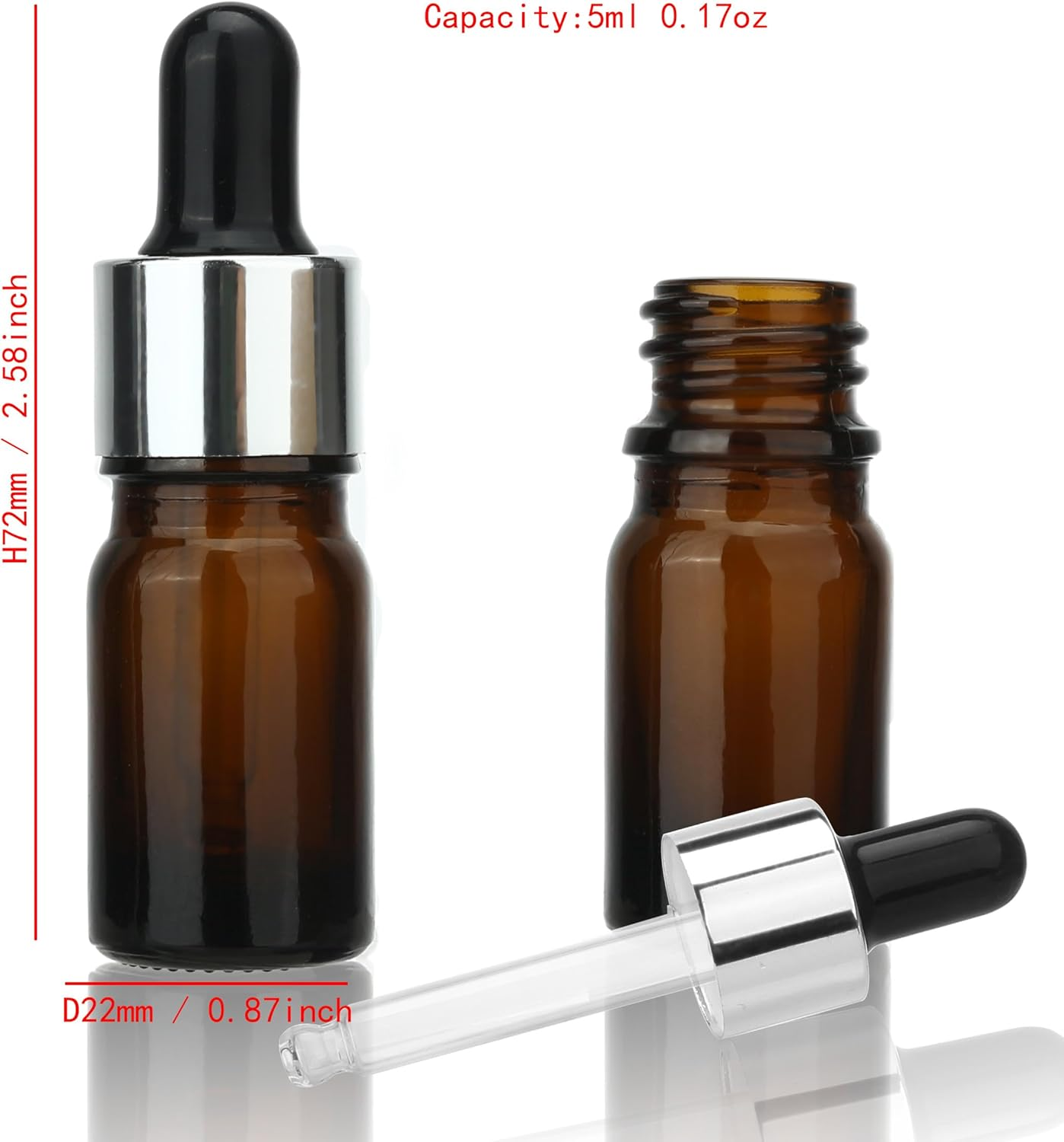 COSIDEA 20 Pcs Empty 5Ml 0.17Oz Small Amber Dropper Bottles Brown Glass Droppers for Essential Oil Liquids Travel Bottles for Toiletries - Amber image number 2
