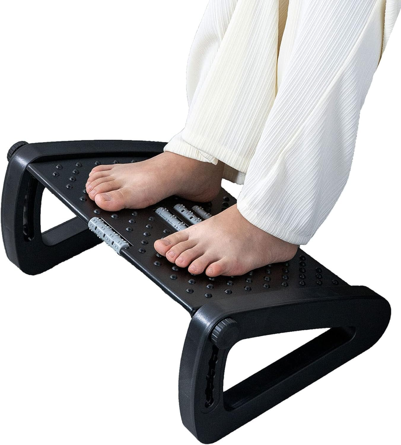Mumoo Bear Foot Rest for under Desk at Work, Ergonomic 6 Heights Adjustable Footrest with Massage Roller, Portable under Desk Foot Stool for Home,Office, Black image number 3