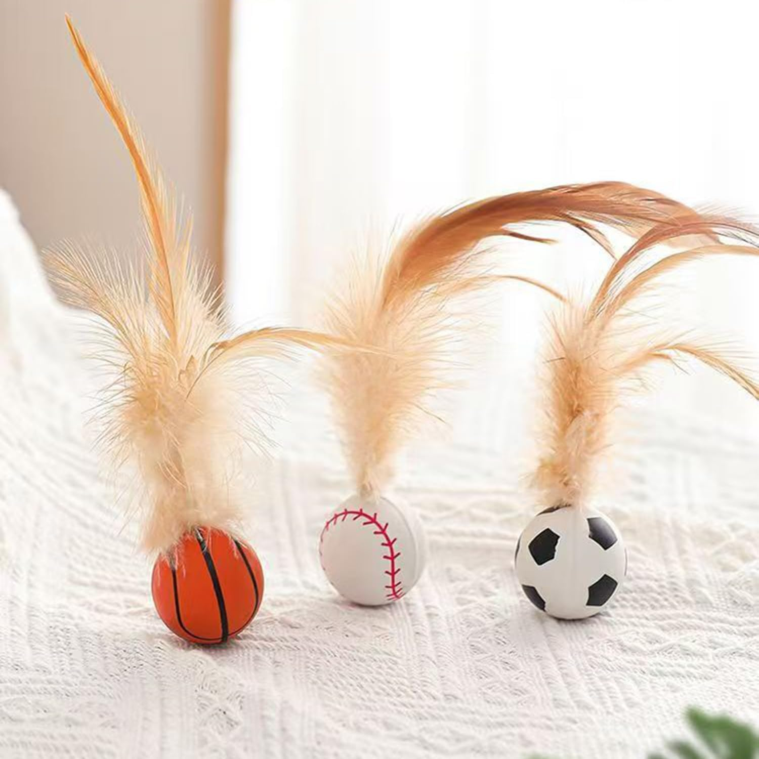 9PCS Cat Bouncy Ball with Feather,Cat Feather Toys, Feathered Bouncing Cat Balls, Rubber High Rebound Nteractive Cat Toy Ball, Bouncy Tails Cat Toys for Indoor Outdoor Cats Pet