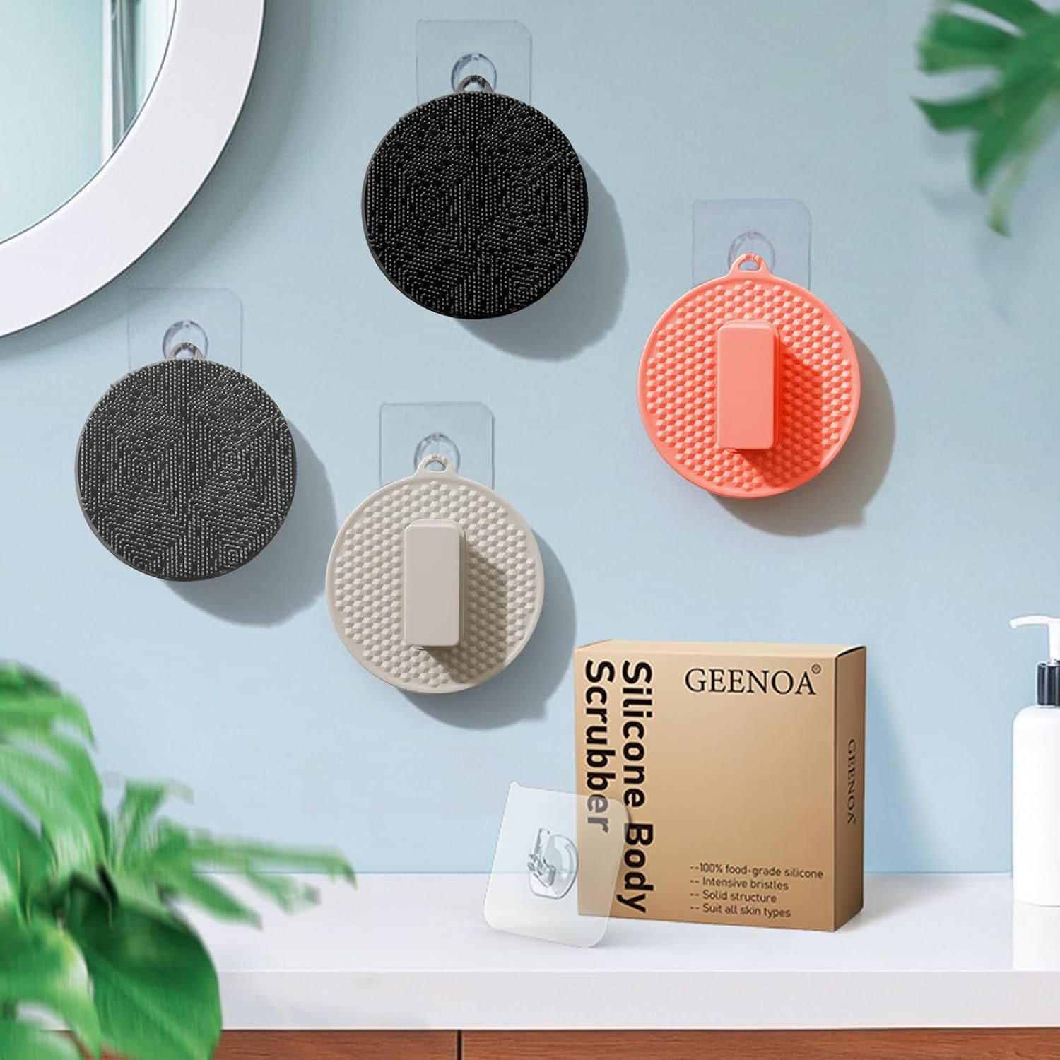 GEENOA Silicone Body Scrubber for Shower, Hygienic Silicone Loofah with Waved Bristles and Non-Slip Handle, Durable Body Buffer Shower Scrubber for Gentle Exfoliating & Lathering(Black) - Black image number 2